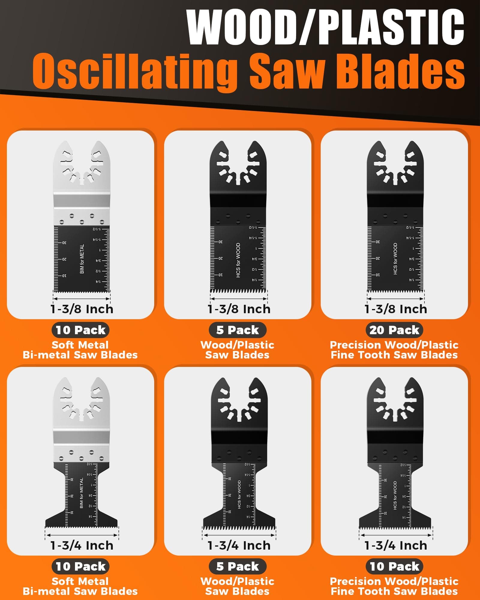 60Pcs Oscillating Tool Blades, Universal Metal Wood Plastic Multitool Blades Quick Release Saw Blades Compatible with Fein Multimaster, Milwaukee, Makita, Bosch, Dewalt, Ryobi, Craftsman
