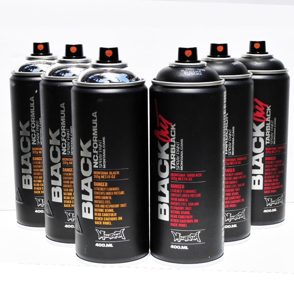 Montana Black Bombing Spray Paint Pack of 6 Cans for Graffiti Street Art Chrome / Black Colors