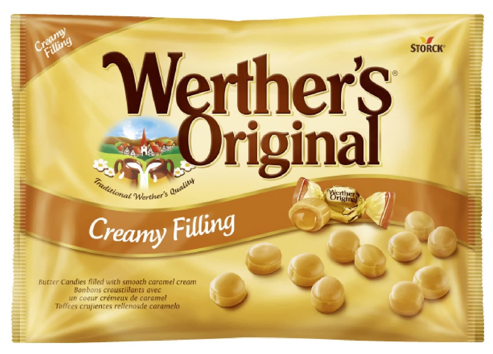 Werthers Original Creamy Filling Sweets, Smooth Caramel Center Delight, Gluten-Free Vegetarian, 1 kg Sharing Bag.