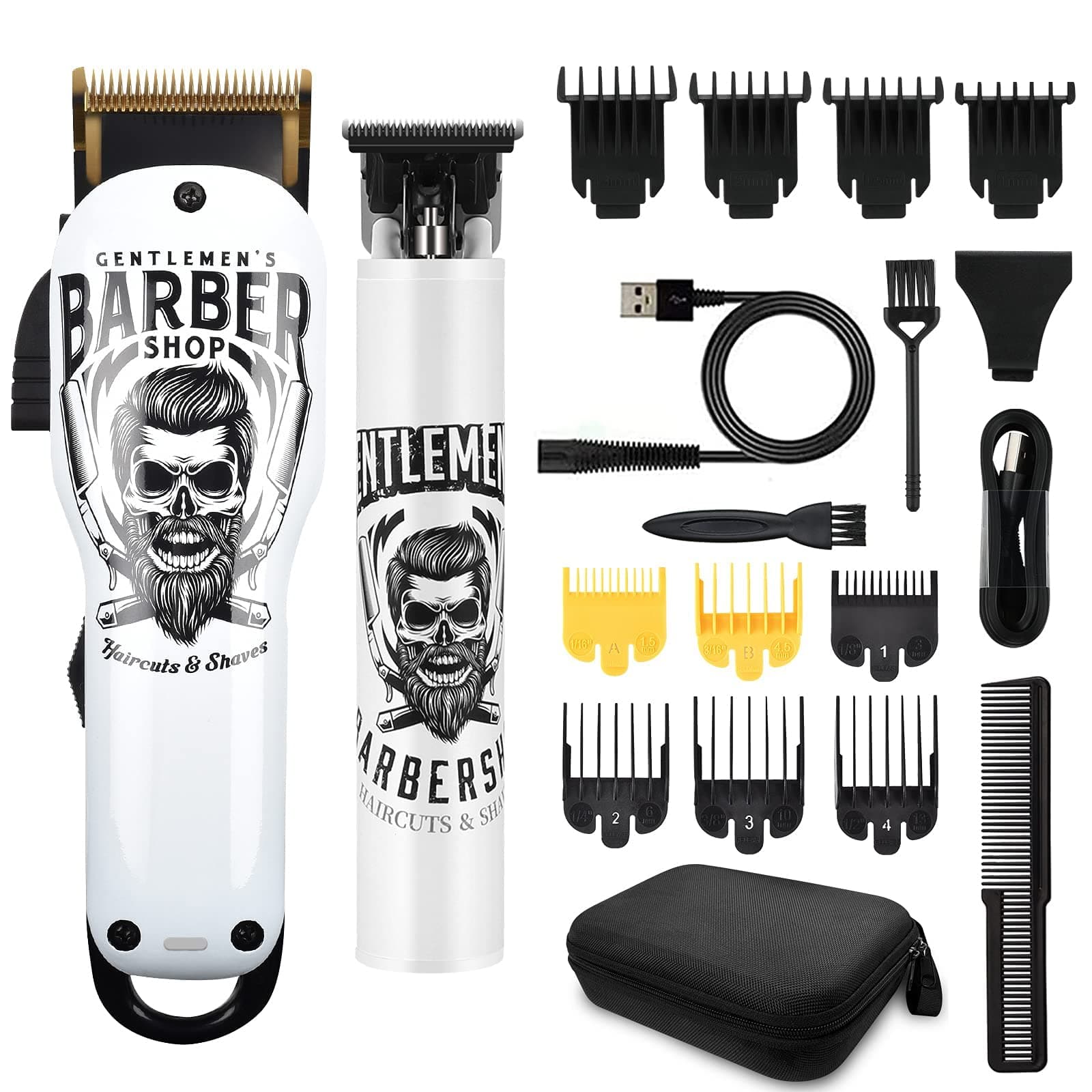 Professional Cordless Hair Clippers and Trimmers Set. Barber Clippers for Men, Women, and Kids,Mens Beard Trimmer Hair Cutting Kit with Close Cutting Trimmer (White/2PC)