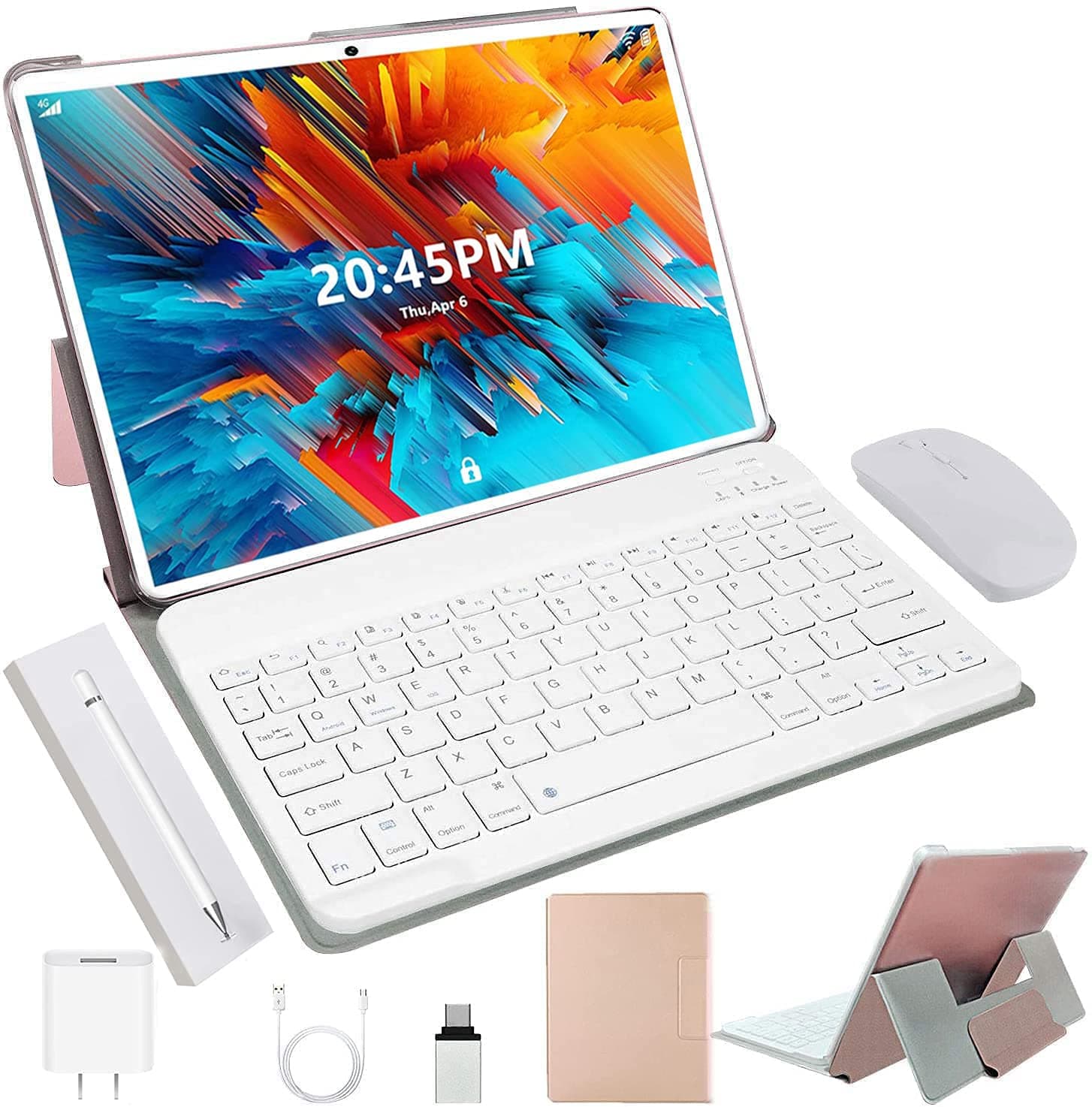 AOYODKG Tablet 2 in 1 with Keyboard, 10.1 inch Android 10 Tablet, 4GB + 64GB(128GB Expand), Dual SIM 4G, Quad-Core, IPS HD Display, 8MP Dual Camera, 8000mAh, WiFi, Google GMS Certified, AYO-P6(Gold)