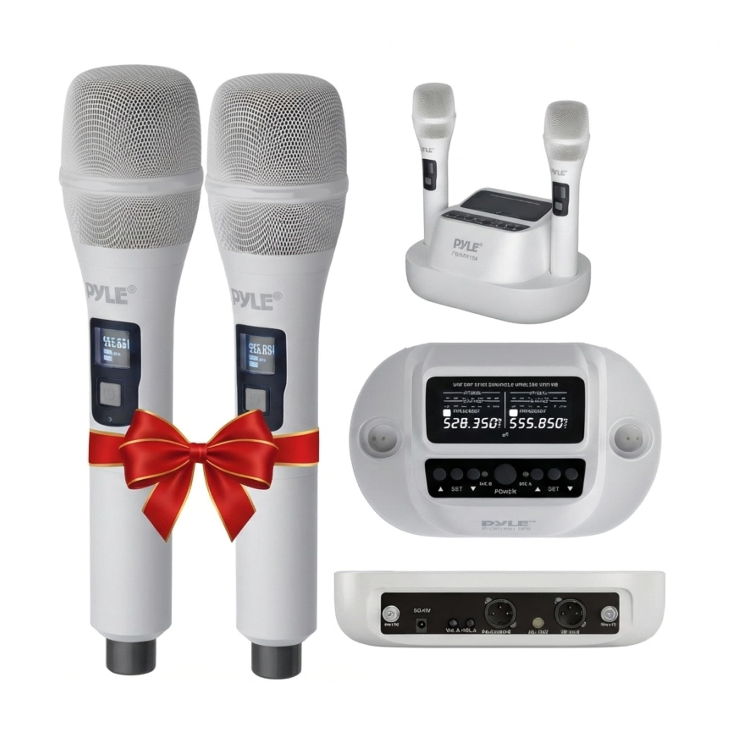 Pyle Karaoke Microphone Set - Wireless Microphones with UHF 2x100 Channel Receiver, High-Fidelity Sound, Anti-Jamming, Rechargeable Mics for Music Lovers - Microfonos Inalambricos Professional