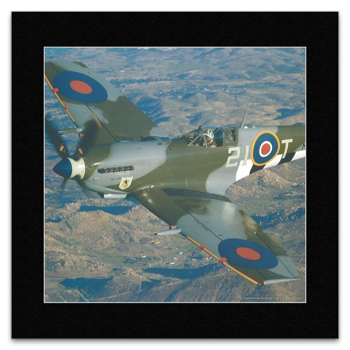 Gifted Calendars War Birds - Supermarine Spitfire in Flight Mini Poster - 40x40cm