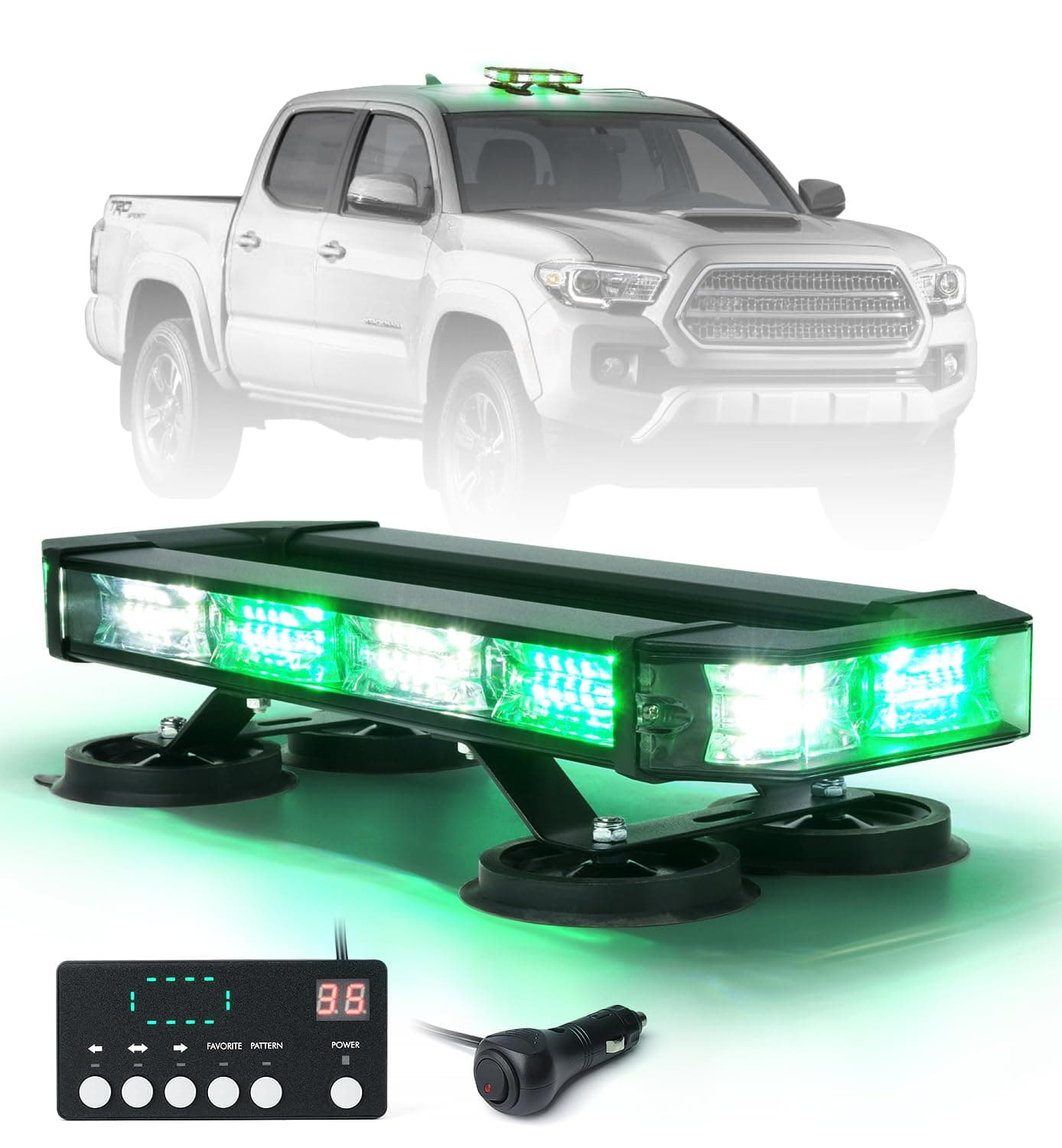 LUMENIX 72 LED Rooftop Emergency Strobe Light Bar w/Control Panel Magnetic Base Warning Flashing Beacon Caution Traffic Lightbar for Law Enforcement Vehicles Tow Trucks Snowplow - White Green
