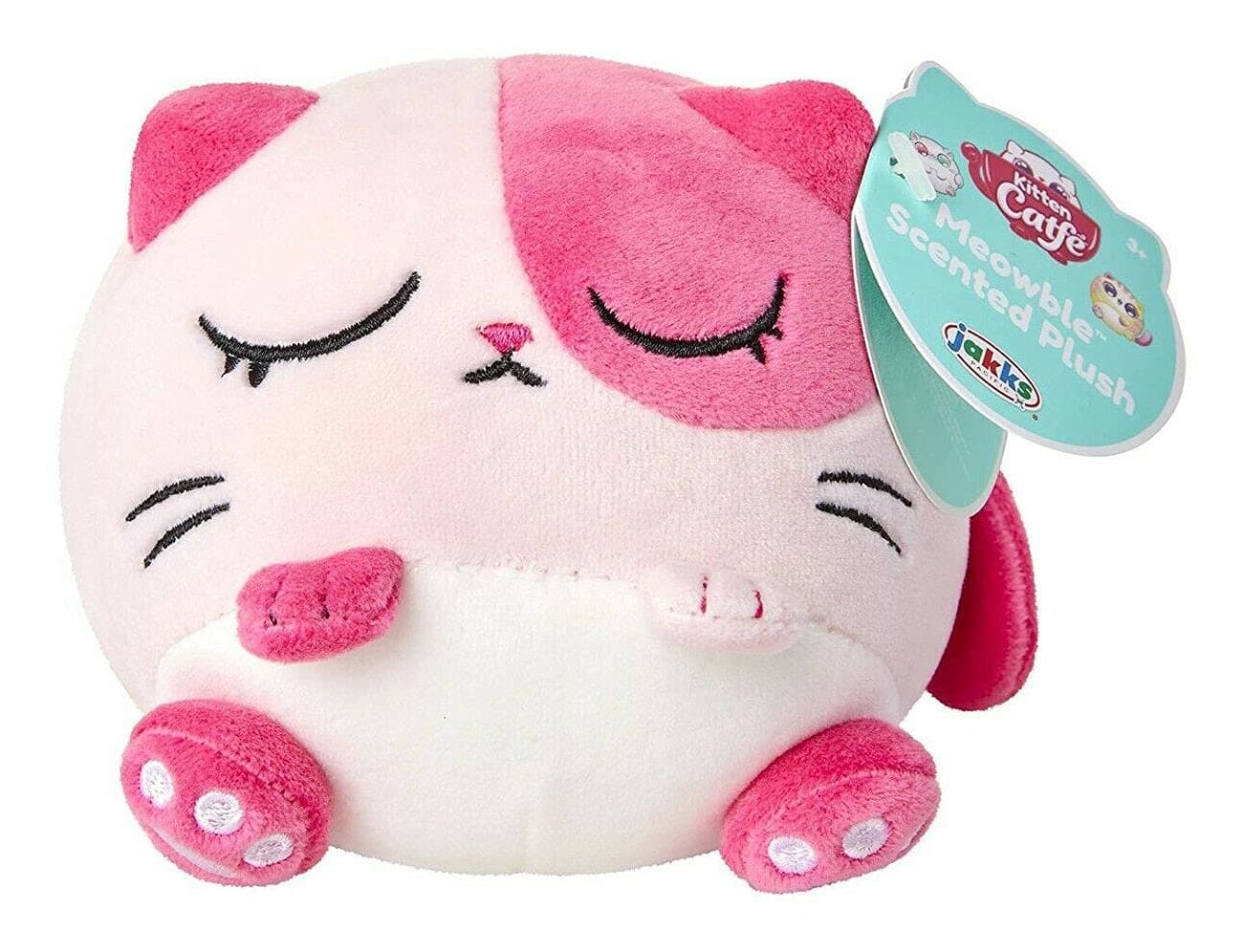 Kitten Catfé Meowble Super Soft Scented PlUSh - Pink Calico Cat - “Meowberry Scented” (Strawberry) 4" Round Kitten Ball PlUSh, For Birthday Party Or Easter!