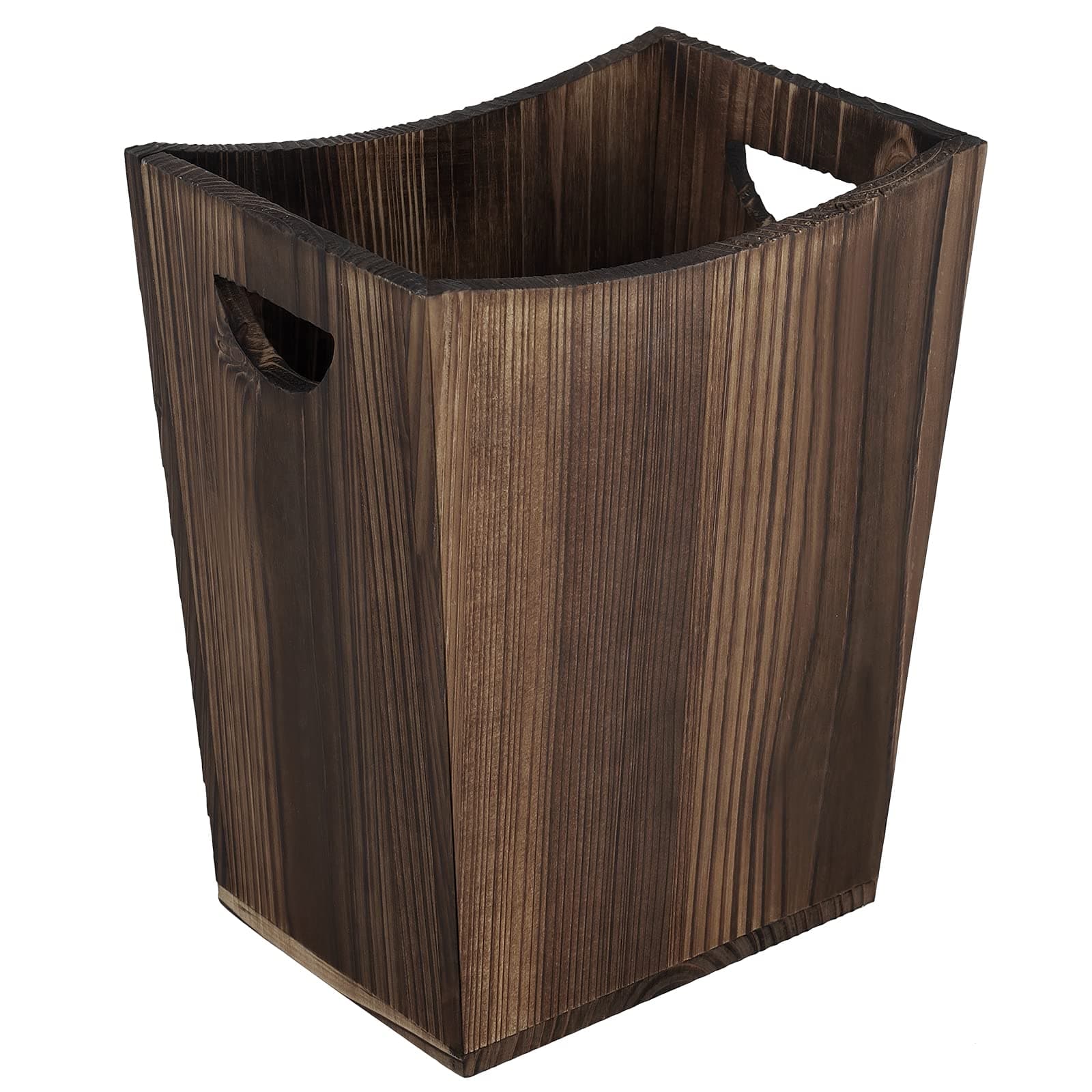 Wood Waste Basket Small Trash Can for Office Rectangular Trash Can Decorative with 2 Handles for Bathroom Bedroom Kitchen Hotel (Brown)