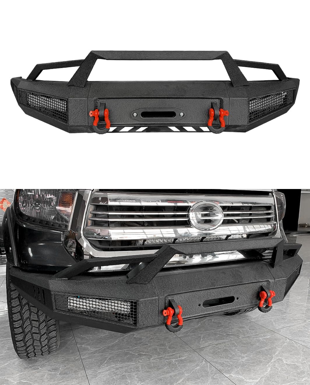 Front Bumper Fit for 2014-2021 Tundra Off Road Steel Bumper with Winch Plate & LED Lights & D-rings