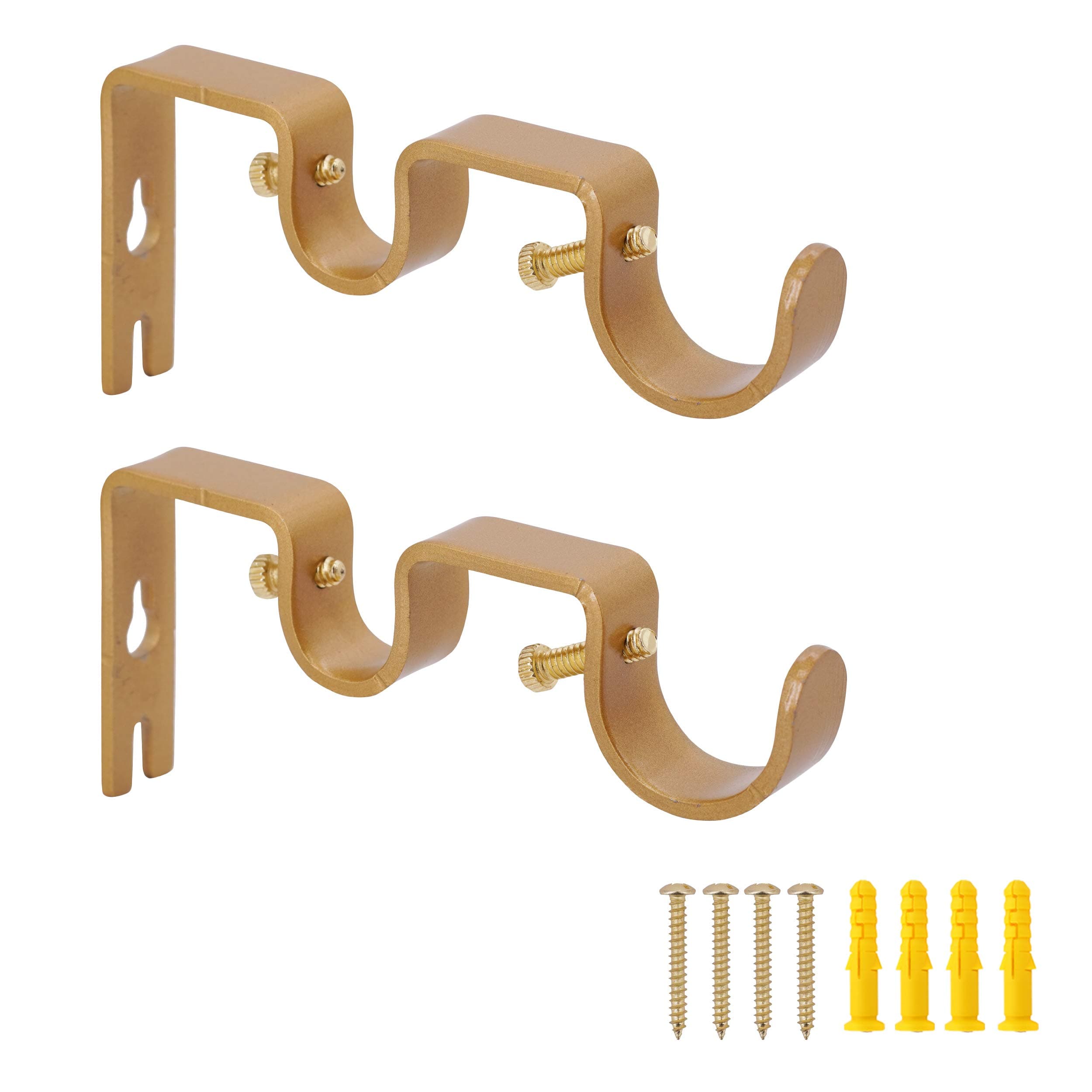 AddGrace 2 PCS Double Curtain Rod Bracket Heavy Duty Curtain Rod Holders for 1" and 5/8" Drapery Pole Adjustable Wall Mounted Drapery Pole Brackets for Living Room Bedroom Golden