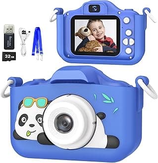 MgaoLo Kids Camera Toy for 3-12 Years Old Kids Boys Girls, HD Digital Video Camera with Protective Silicone Cover, Christmas Birthday Gifts with 32GB SD Card (Panda Blue)