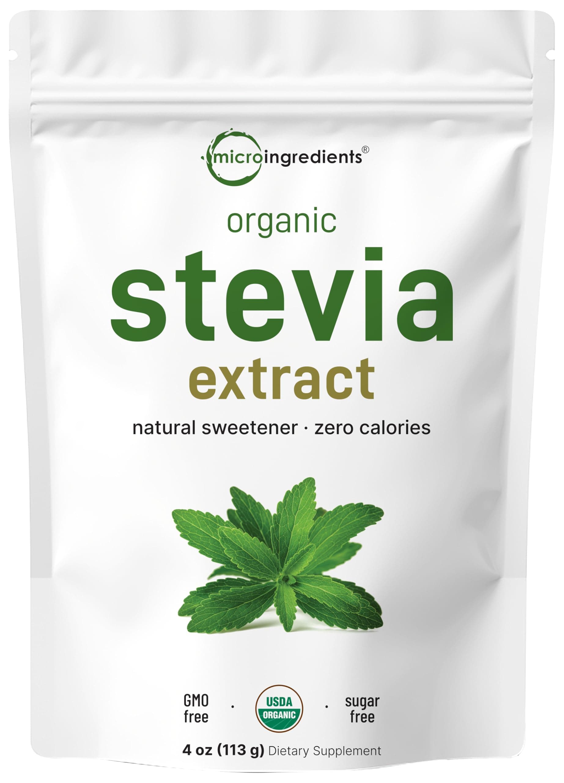 Pure Organic Stevia Powder, 4 Ounces, 706 Serving, Highest Grade Stevia Green Leaf Extract Reb-A, Reduced Bitter Aftertaste, 0 Calorie, Natural Sweetener, Sugar Alternative, Keto Friendly