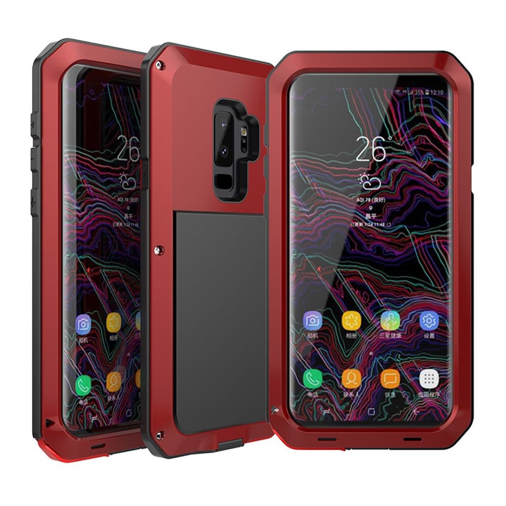 Amever Galaxy S9 Plus Case, Water Resistant Aluminum Metal Alloy Bumper Frame [ Shockproof Dropproof Dirtyproof ] Anti Shake Outdoor Sports Protective Back Cover Case for Samsung Galaxy S9 Plus Red