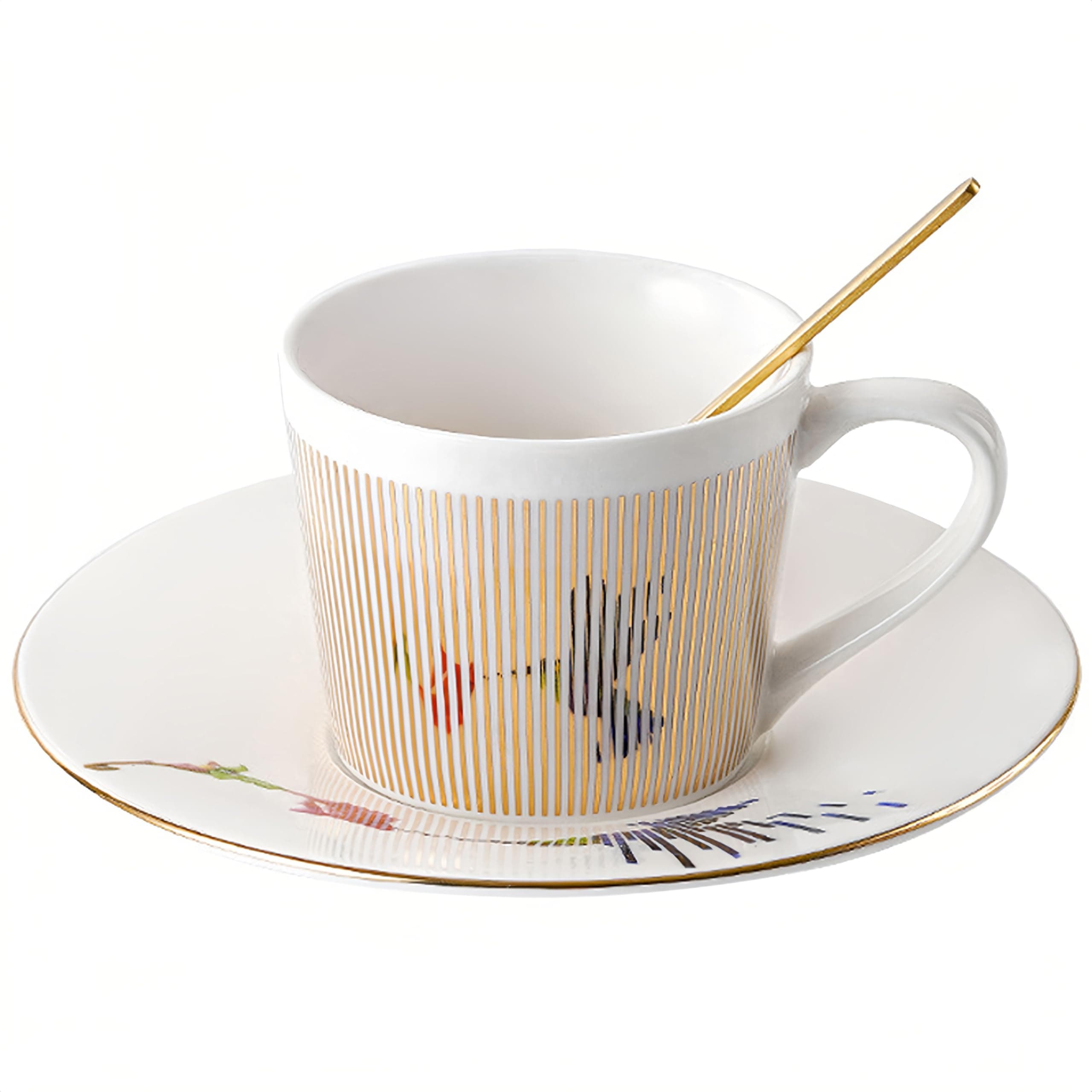 Coffee Cup and Saucer Sets 8.45oz Unique Dynamic Mirage Reflection Tea Cup Luxury Porcelain Mirror Ceramic Mug Gifts for Cappuccino Espresso 250ml Hummingbird