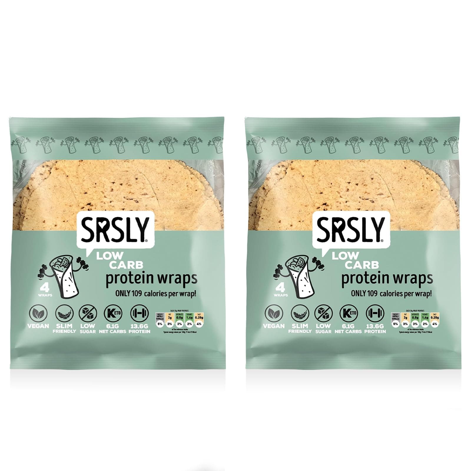 SRSLY Low Carb Protein Wraps 9" - Pack of 2 Flexible & Delicious Low Carb Tortilla - Keto-Friendly High Fibre - Freshly Made Foldable & Toastable - Wraps for Breakfast Lunch & Dinner