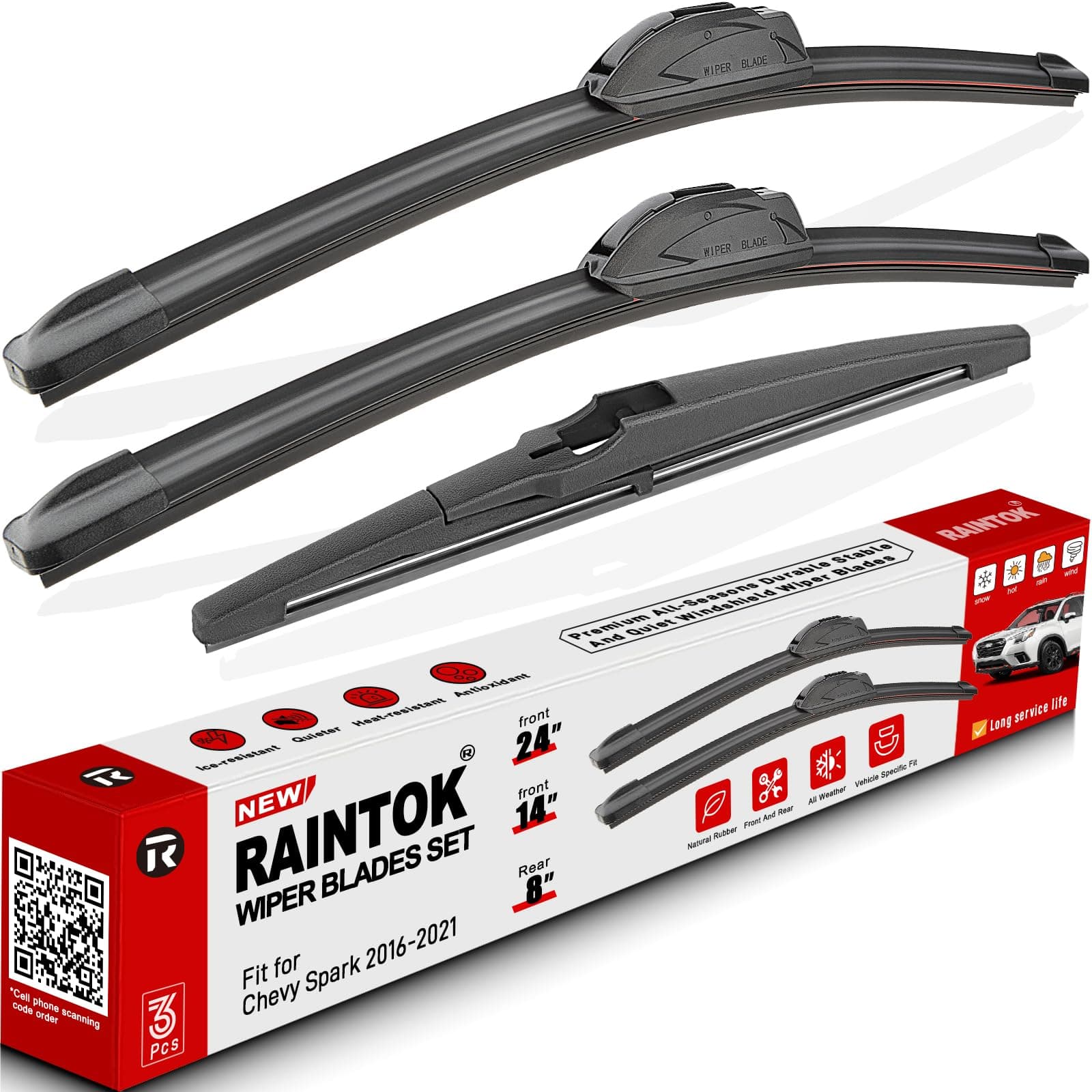 Windshield Wiper Blades Replacement for 2016-2021 Chevrolet Chevy Spark Original Factory Quality Front Rear Wipers Blade Set for My Car - 24" 14" 8" (Pack of 3)