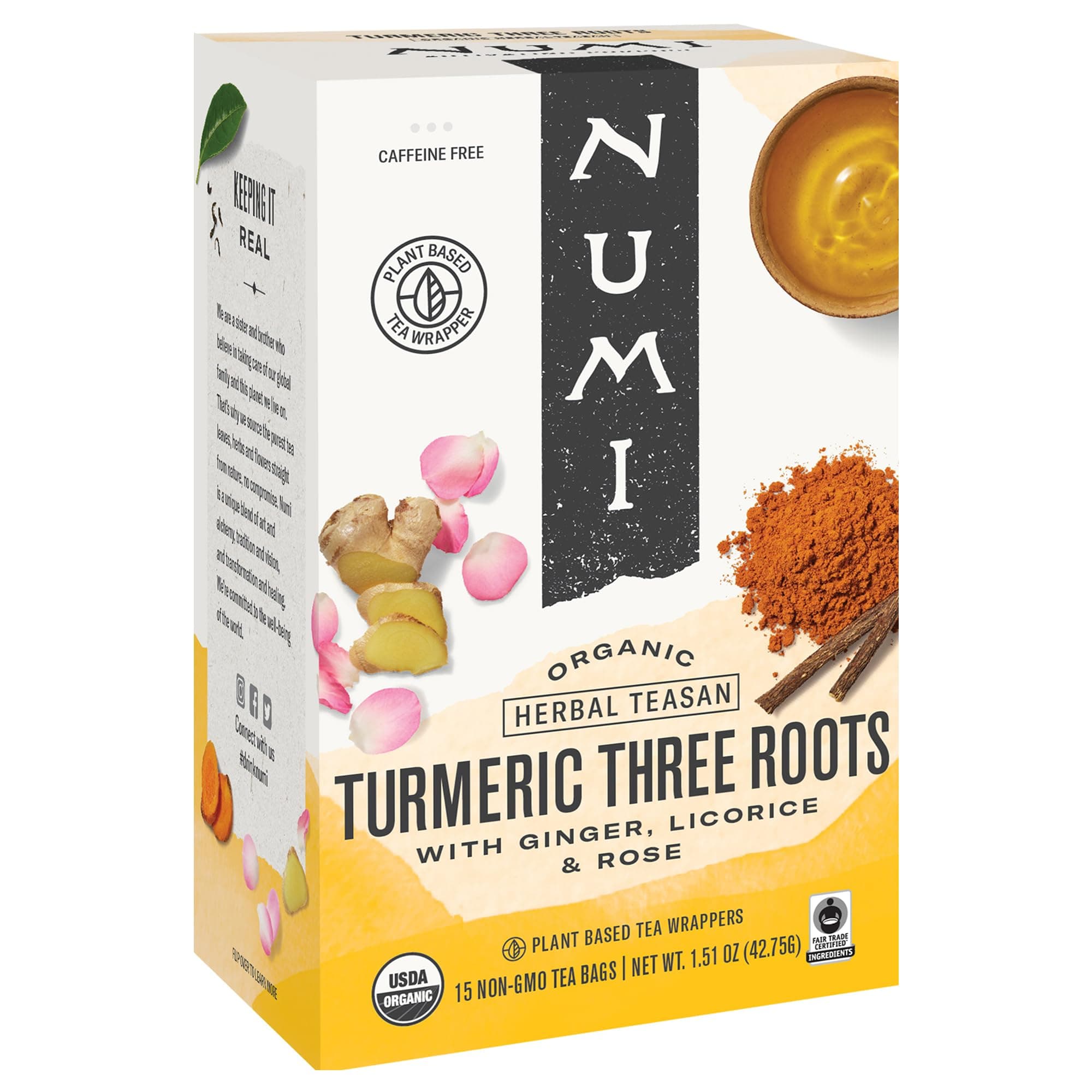 Numi Organic Tea Turmeric Tea, Three Roots,12 Bag(S),1.42 OZ(40.2G)