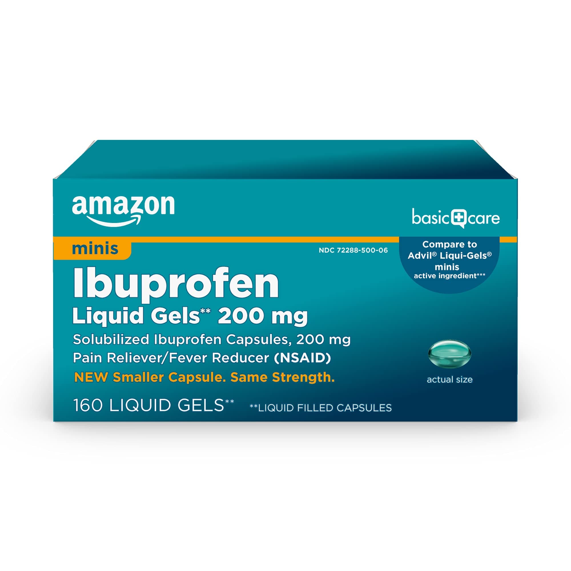 Amazon Basic Care Ibuprofen Mini Liquid Gels, 200 mg, Pain Reliever and Fever Reducer for Headache, Backache, Menstrual Pain, Arthritis, 160 Count
