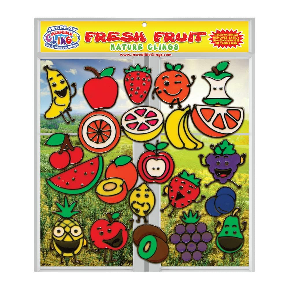 Fresh Fruit Gel Clings - Glass Window Clings for Kids and - Banana, Apple, Strawberry, Cherry and More Gel Decals - Home, Airplane, Classroom, Nursery Decoration