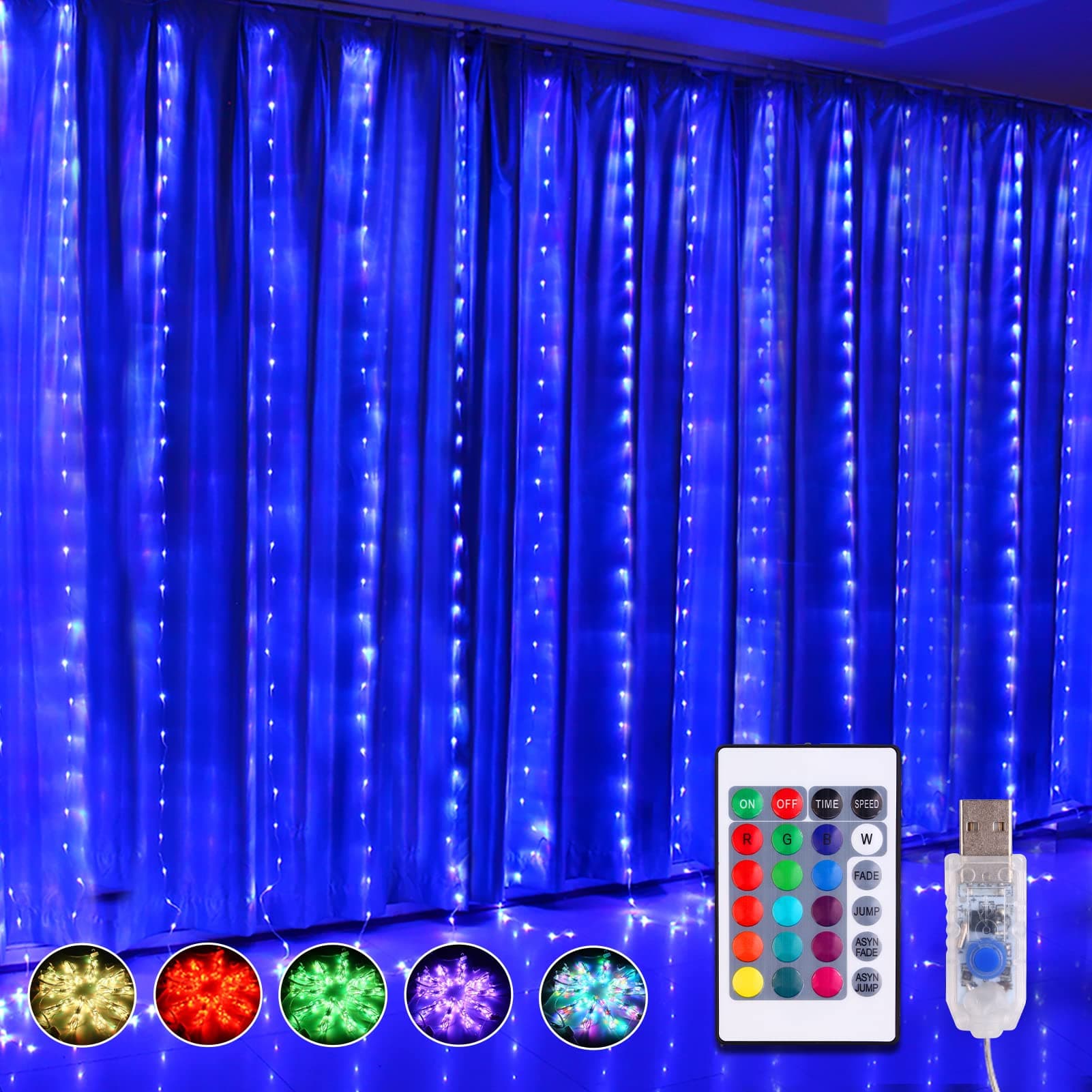 16 Color Changing Rainbow Curtain Lights Backdrop Window String Lights, 310LED USB Remote Control Fairy Icicle Lights for Halloween, Bedroom, Weddings, Party, Christmas Decor, Birthday