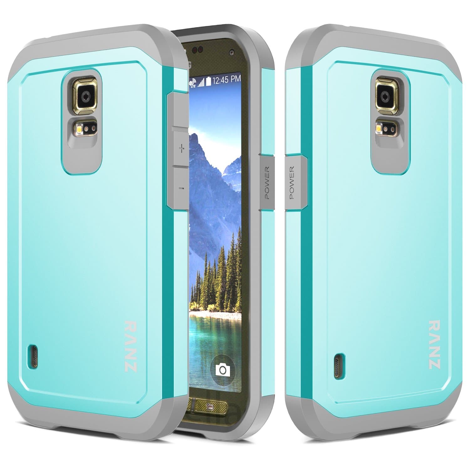 Samsung Galaxy S5 Active Case, RANZ Grey with Aqua Blue Hard Impact Dual Layer Shockproof Bumper Case for Samsung Galaxy S5 Active (G870A) ONLY