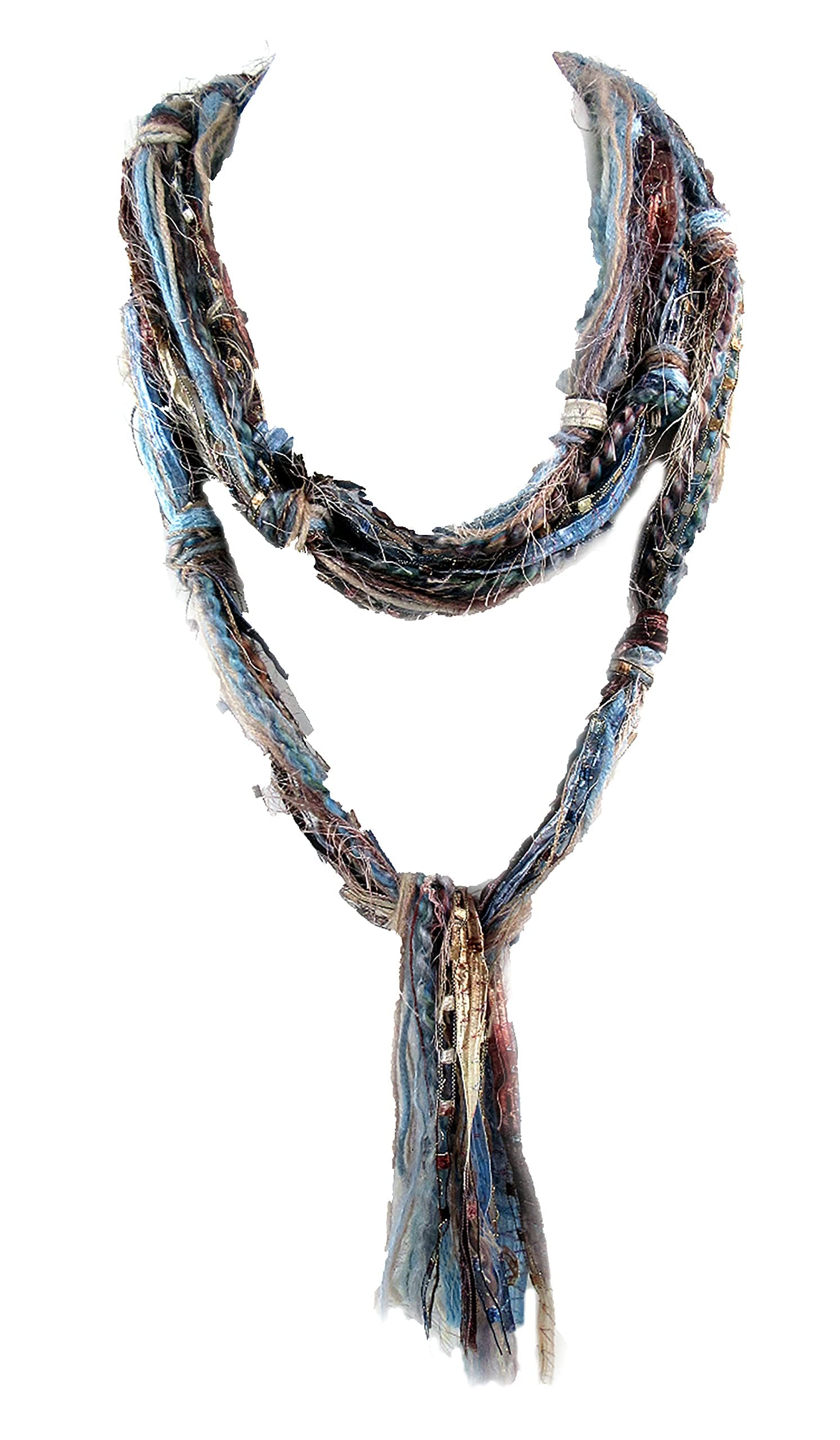 Bohemian Scarf, Light Brown and Blue Scarf, Skinny Scarves, Hippie Clothes, Scarves for Women, Fringe Scarves, Skinny Boho, Boho Clothing, Boho Scarf