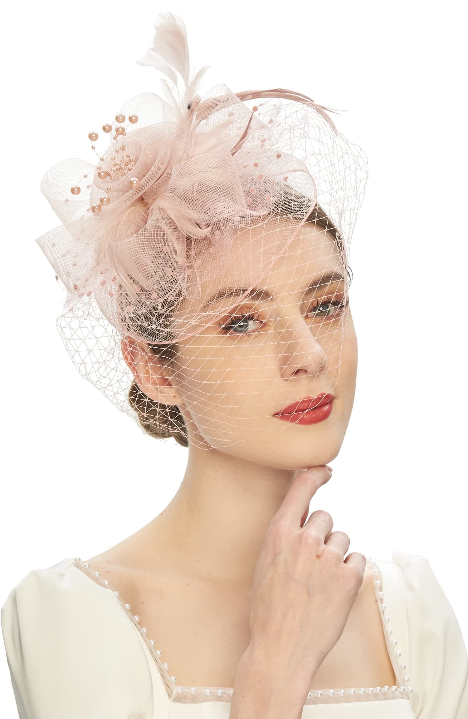 Kentucky Derby Fascinators for Women High Tea Party Hat Wedding Cocktail Flower Headware with Mesh and Feathers