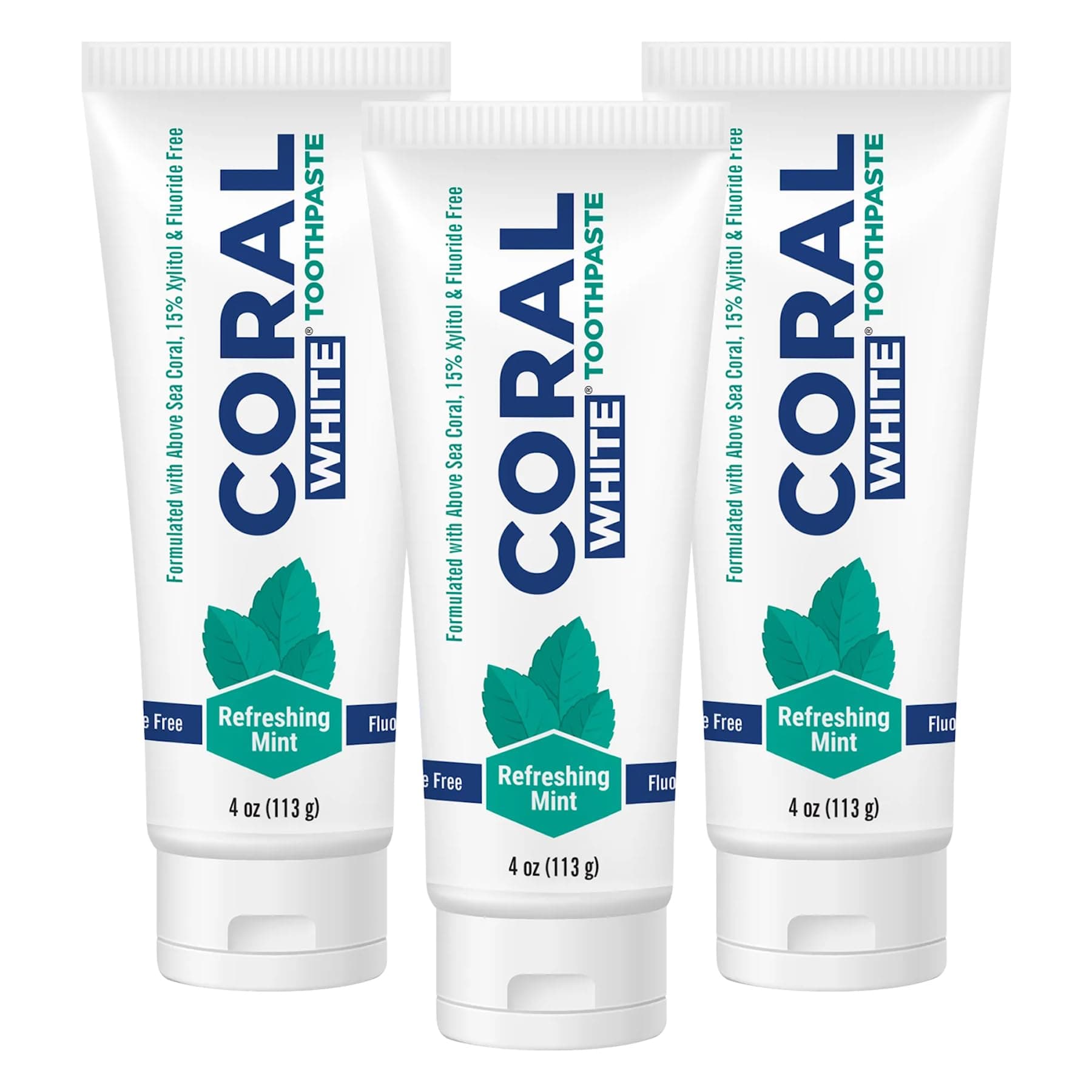 Coral White - Coral White Mint Toothpaste Natural Fluoride SLS Free Coral Calcium Remineralizing Toothpaste 4 Ounce (3 Pack)