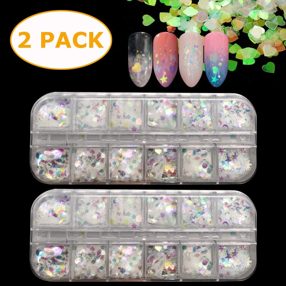 24 Boxes Mermaid holographic nail sequins Nail Art Glitter Nail Art Supplies Ultra-thin Iridescent Flakes Sparkles Face Body Hair Nail DIY Decals