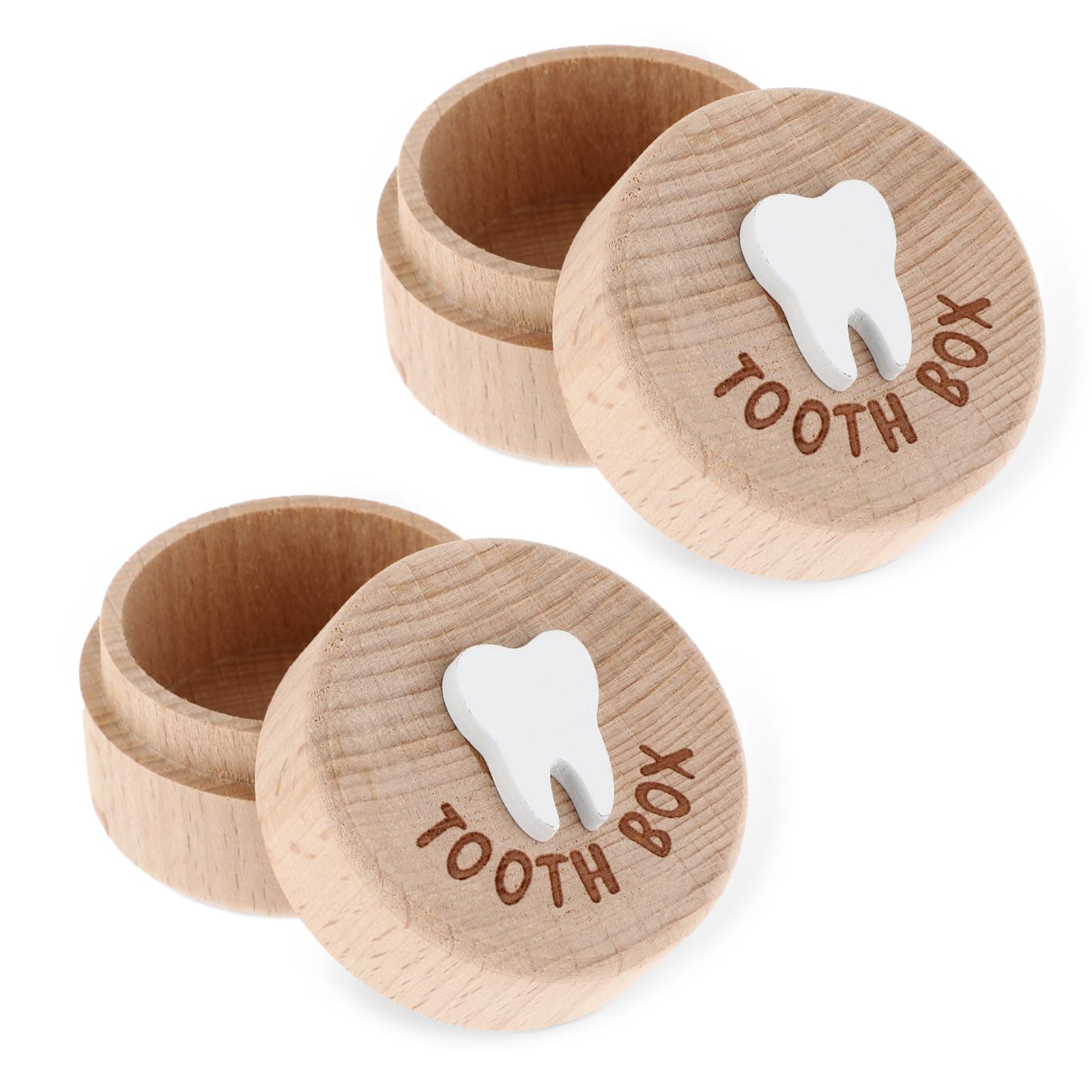ZEYIYER 2PCS Tooth Fairy Tooth Holder, 3D Carved Wooden Tooth Holder, Tooth Boxes for Lost Teeth, Baby Teeth Keepsake Box, Cute Baby Teeth Keepsake Storage Box