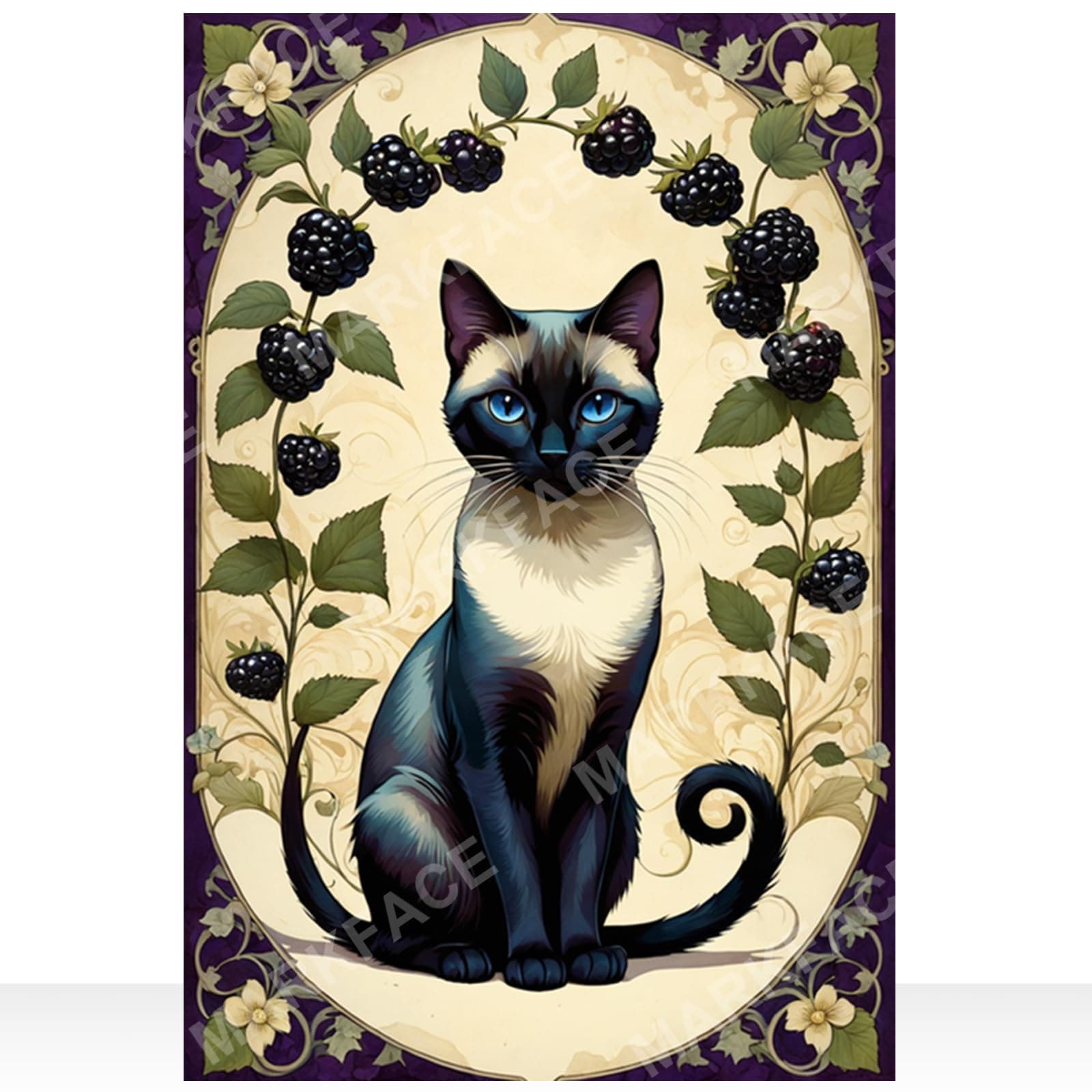 MARKFACE Siamese Cat Diamond Art Painting Kits,BlackBerry and Animal Cats Diamond Painting DIY 5D Diamond Art Kits for Beginners Adults Gifts Full Drill 5D Diamond Dots Wall Home Decor 12x18inch