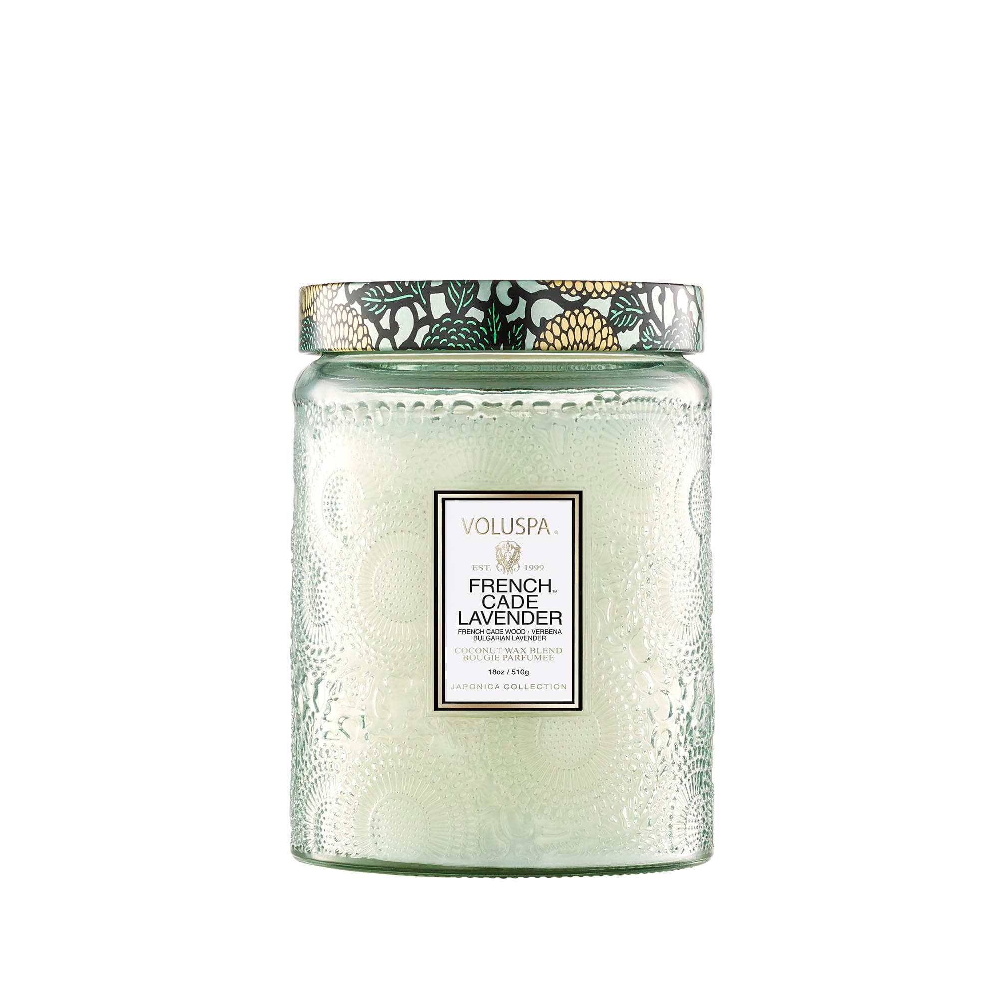Voluspa French Cade Lavender Candle, 18 oz, Coconut Wax Blend, Scented Candles for Home, 100 Hour Burn Time, Candle Jars