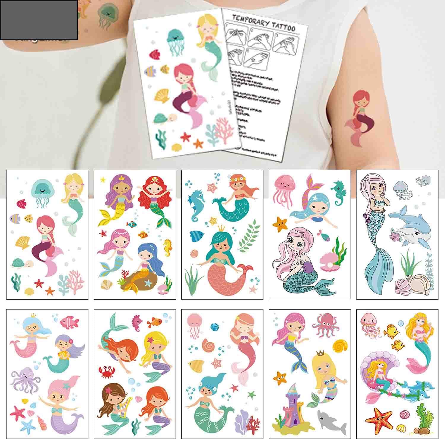 Mermaid Temporary Tattoos(80 designs) - COKOHAPPY Fake Mermaid Assorted Temporary Tattoos For Kids Children Girls Birthday Party Favors Supplies Party Accessories