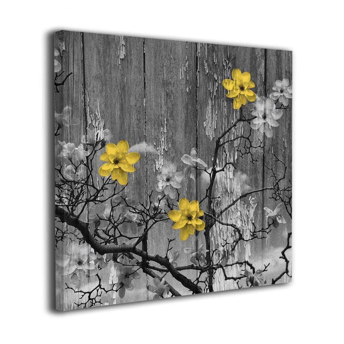 Lib Canvas Wall Art Painting Yellow Grey Rustic Modern Floral Wall Art Prints Home Decorations for Living Room,Decorative Wall, Bathroom Office Decor Artwork Ready to Hang