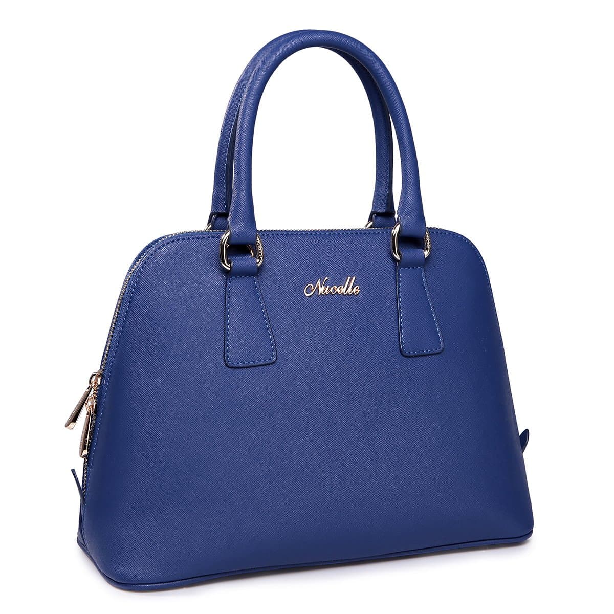 Nucelle Women's Cross Leather Shell Shaped Shoulder Handbag Top Handle Top Zipper Handbag (Blue)