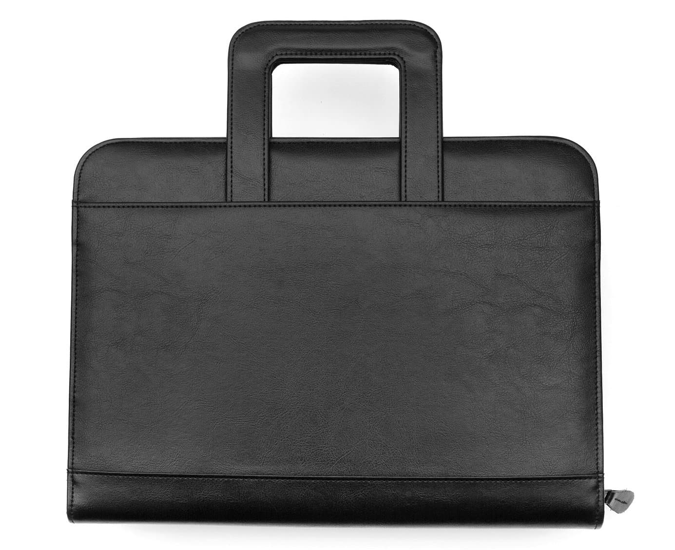 Professional Business Portfolio Padfolio Organizer with iPad Mini or Tablet Holder, Zipper, Paper Pad, Card Holders, Pen Holder, Briefcase Style Retractable Handles - Black