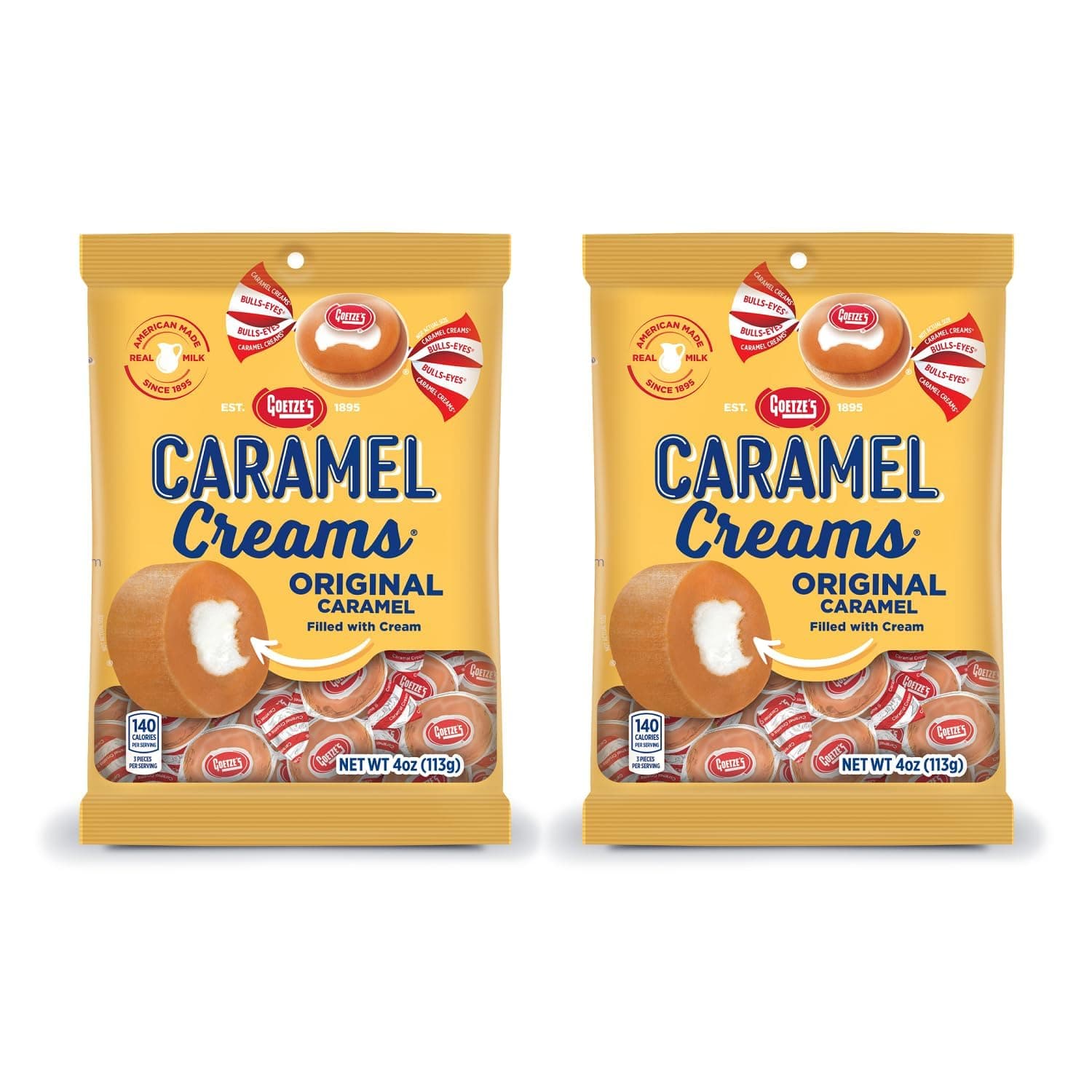 Candy Vanilla Caramel Creams - 4 Ounce Bags - 2 Pack - Fresh from the Factory