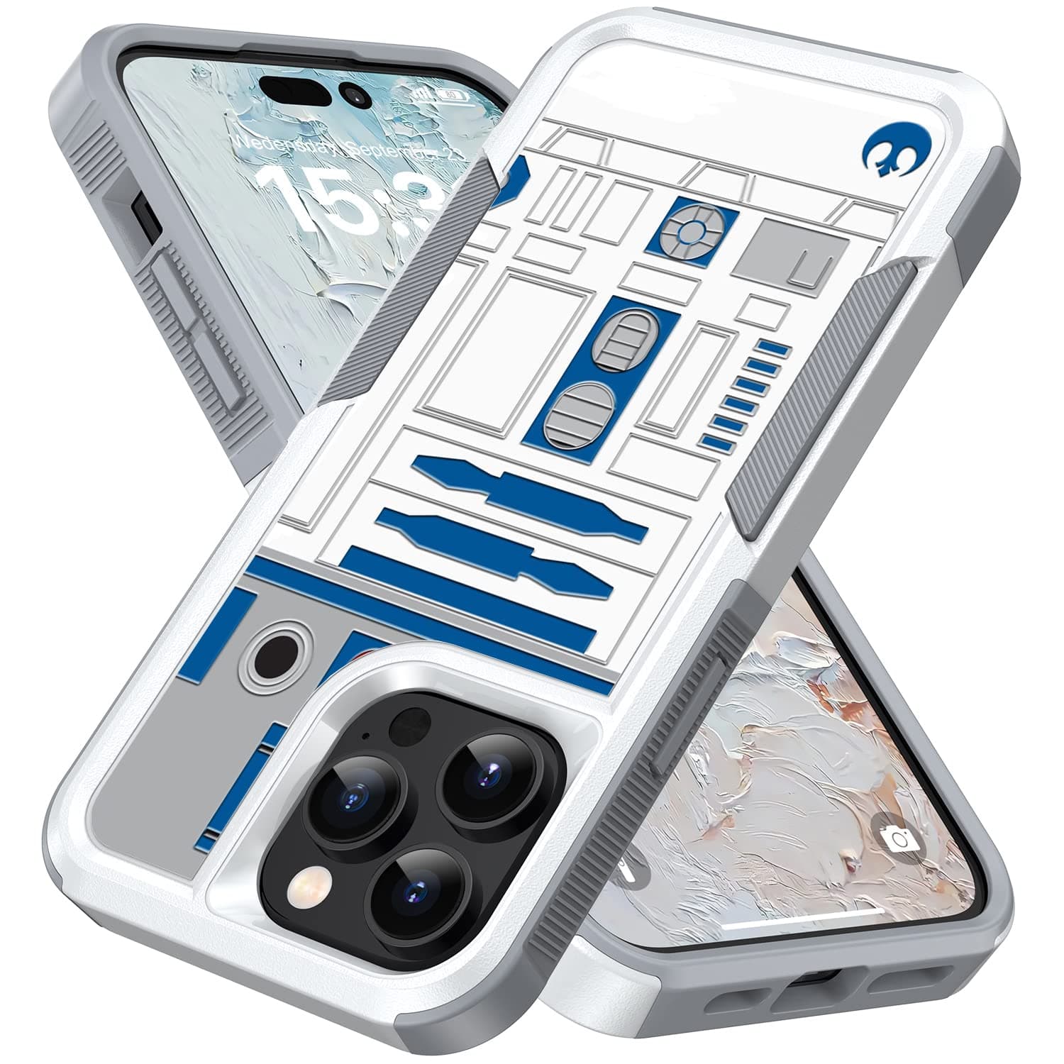 CandykisscaseCase for iPhone 14 Pro, R2D2 Astromech Droid Robot Pattern Shock-Absorption Hard PC and Inner Silicone Hybrid Dual Layer Armor Defender Case for Apple iPhone 14 Pro 6.1inch