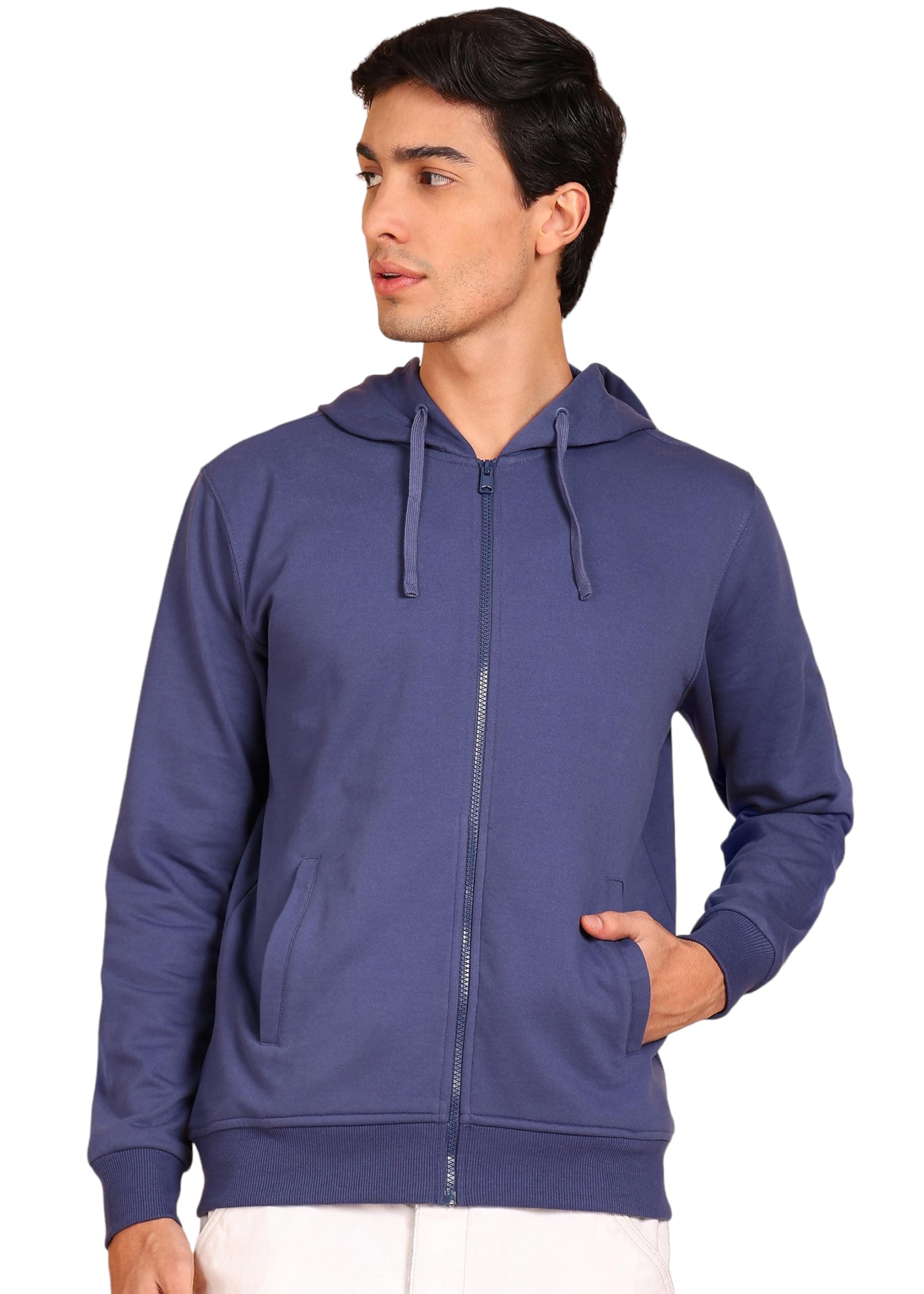 Alan Jones Clothing Men’s Solid Zipper Hooded Sweatshirt | Ribbed Hem, Lined Hood, Side Pockets, Durable Zip | Multiple Colors