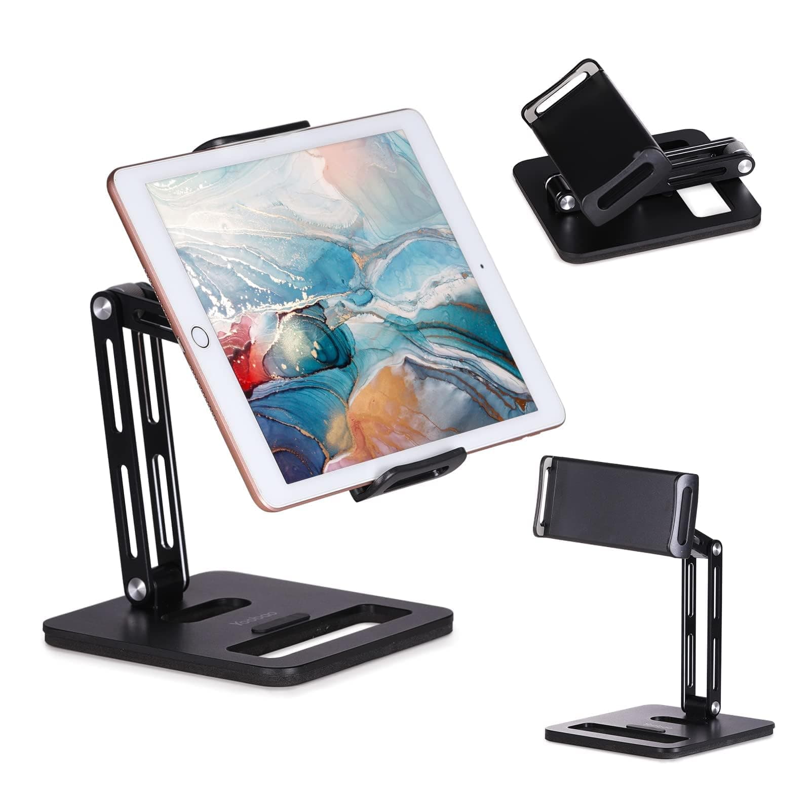 Yoobao Tablet Stand Holder, [Tightness Adjustable] 360° Swivel Foldable Aluminum iPad & Phone Stand for Desk with Heavier Base, Fit for 4.7"-12.9" iPhone Microsoft Surface Pro