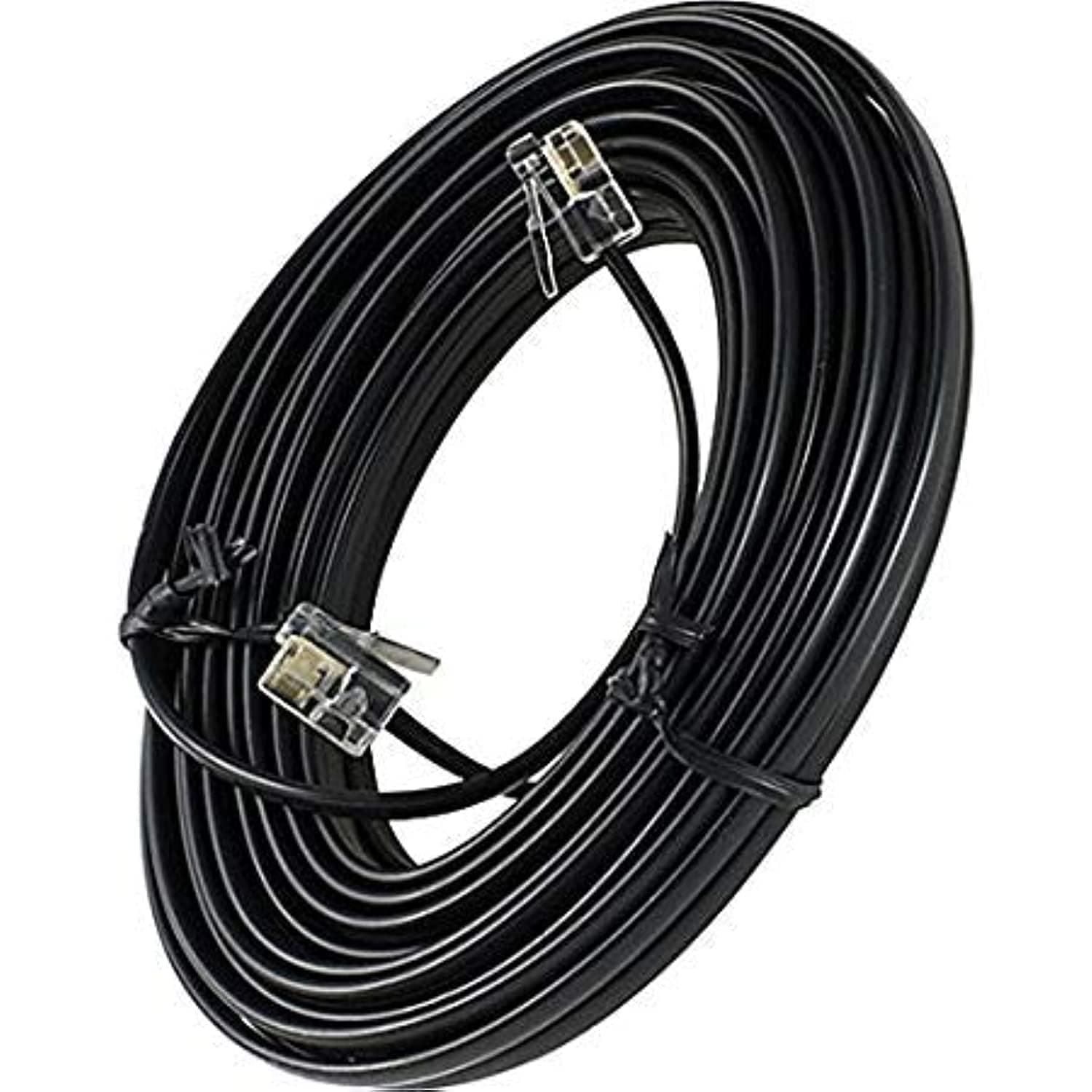 Bistras 15 Feet Black Phone Telephone Extension Cord Cable Wire with Standard RJ-11 Plugs