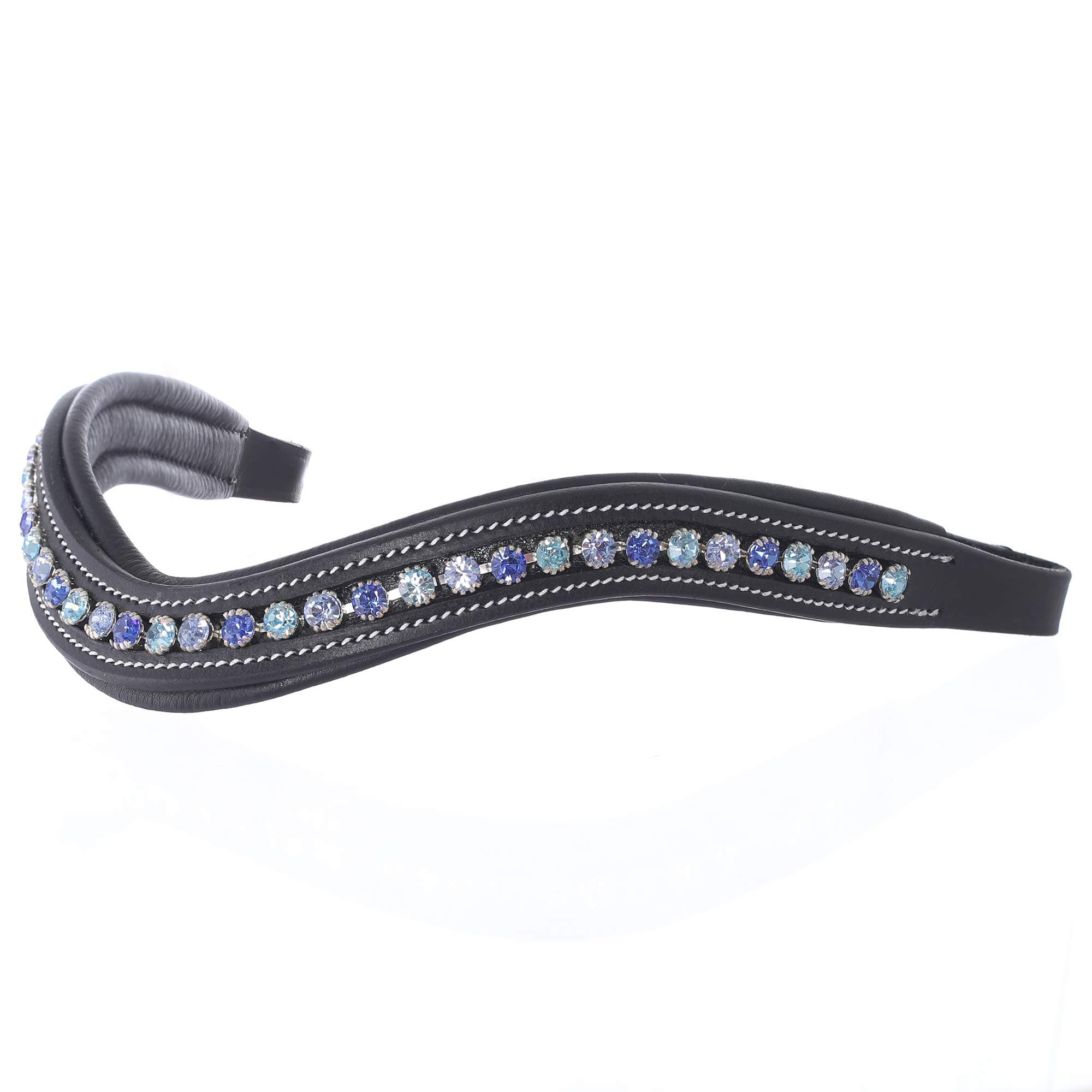 ExionPro Curved Padded Bling Crystal Leather Browband for Horse Bridles | Diamond Decorated Bling English Dressage Browbands | Crystal Color - Sapphire, Violet, Light Sapphire | Havana-Full
