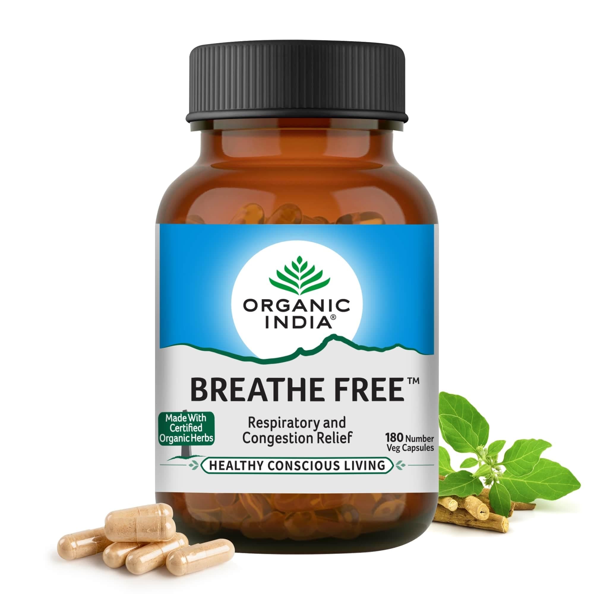 Breathe Free Ayurvedic Capsule || Respiratory Disorder & Congestion || Shortness of Breath || Protect Lungs from Smoking & Pollution || Relieves Allergic Asthma & Coughing - 180 Capsules