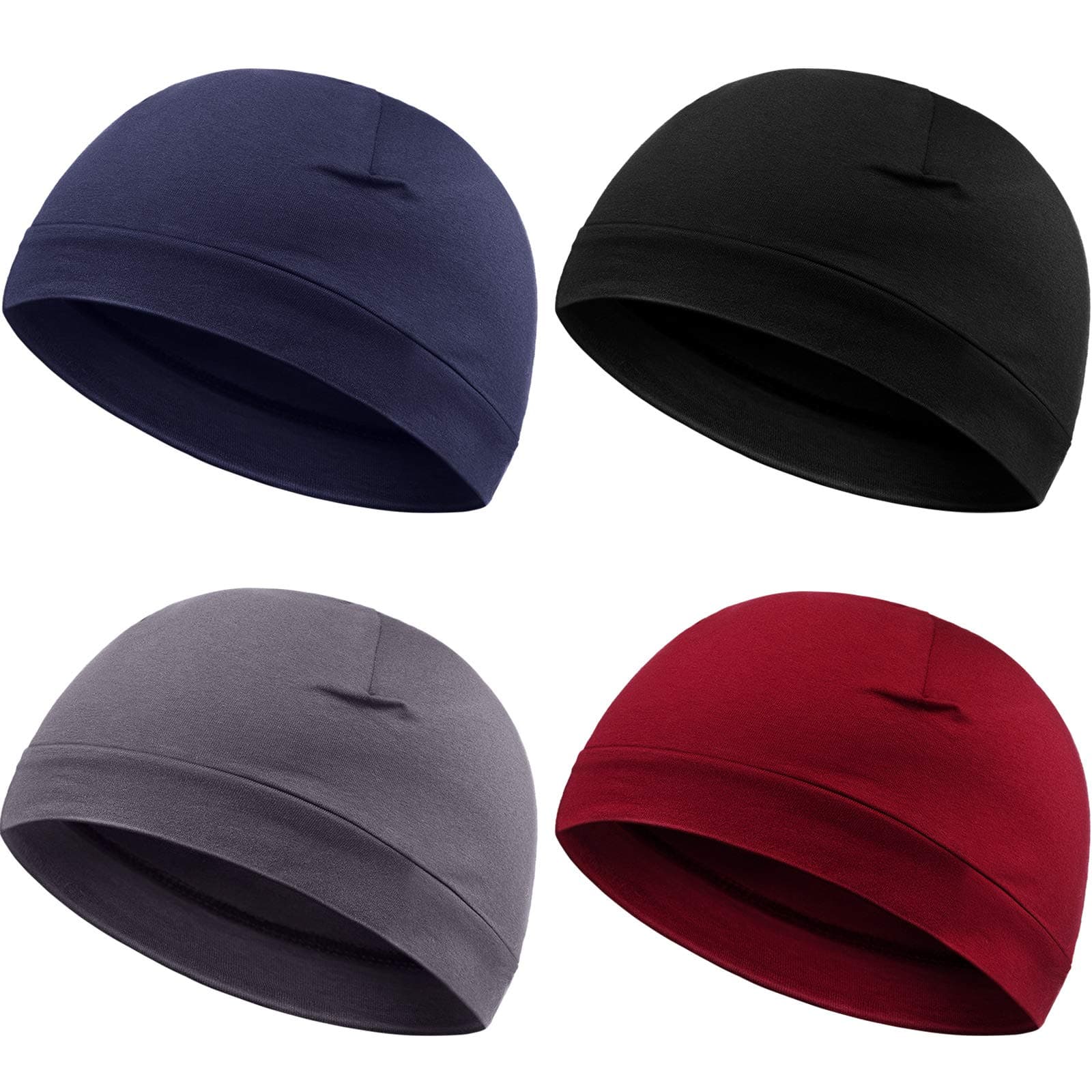 Syhood4 Pieces Men Skull Caps Soft Cotton Beanie Hats Stretchy Helmet Liner Multifunctional Headwear for Men Women