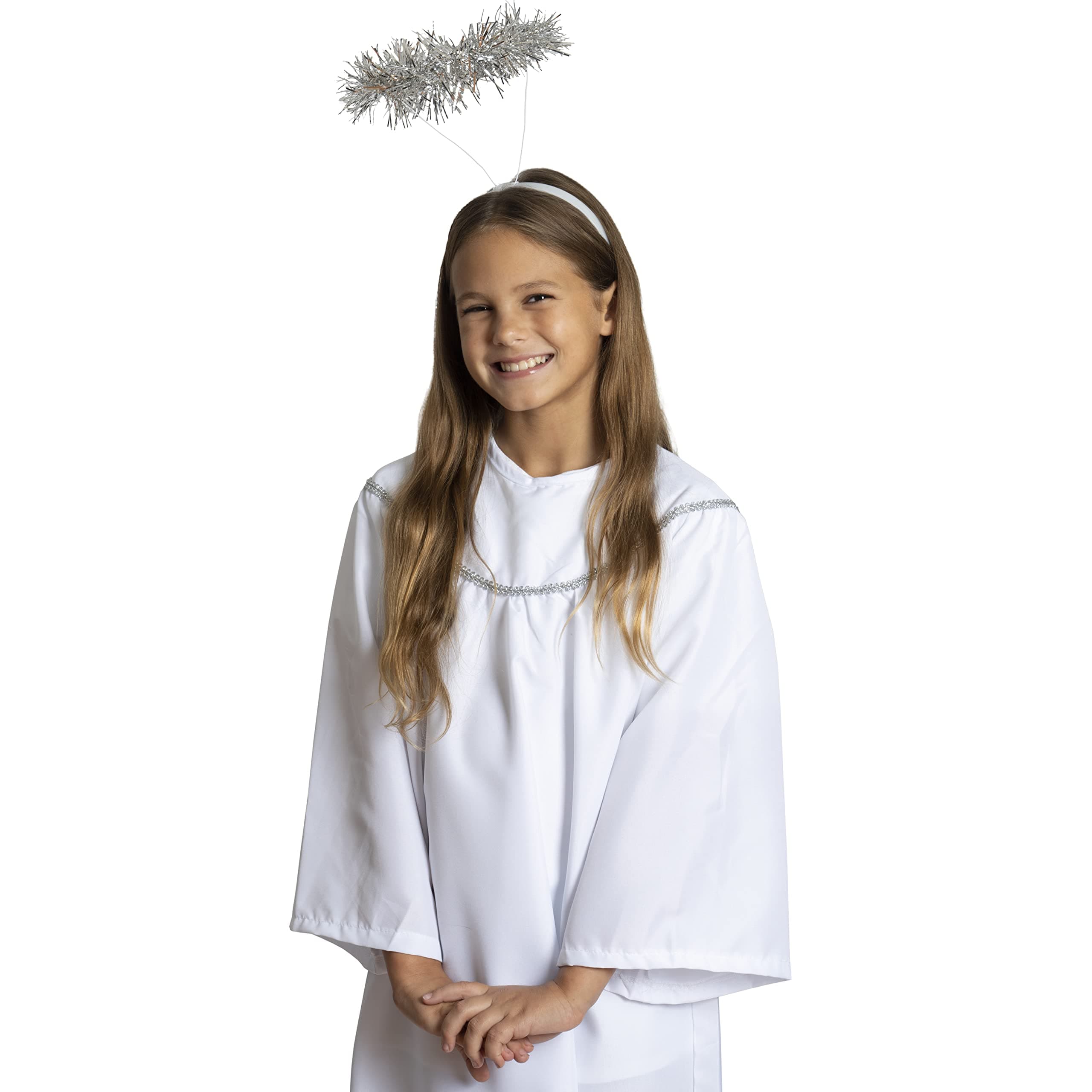- Angel Costume with Halo - Long White Angelic Gown with Silver Heavenly Halo Headband for Children's Costumes