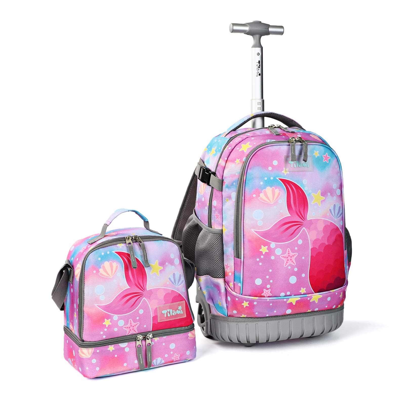 TilamiRolling Backpack 19 inch with Lunch Bag Wheeled Laptop Backpack (Tail Pink)