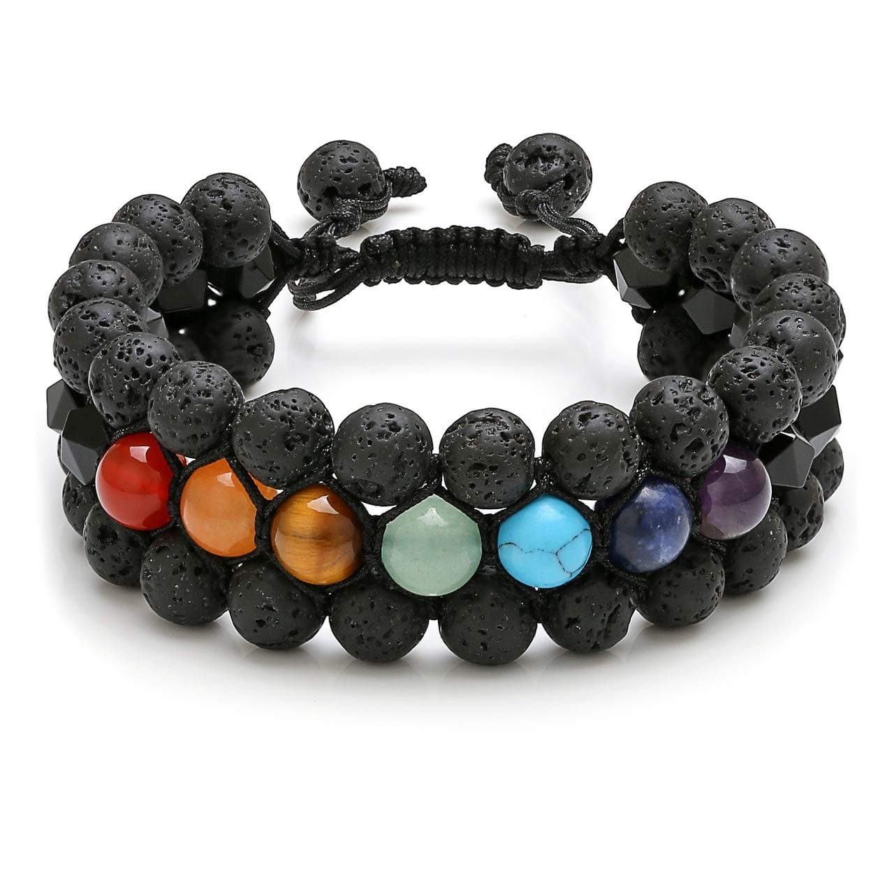 Top PlazaMens Lava Rock Stone Essential Oil Diffuser Bracelet Chakra Yoga Healing Crystal Bracelet Natural Gemstone Beads Anxiety Bracelets Braided - 3 Layer