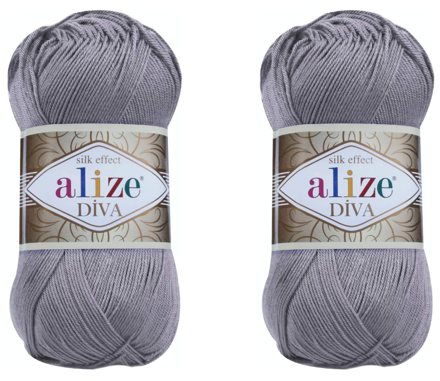 Diva Microfiber Acrylic Yarn - Silk Effect Thread for Crochet & Lace Craft - 2 Skeins, 200gr, 767 yds (Smoky)