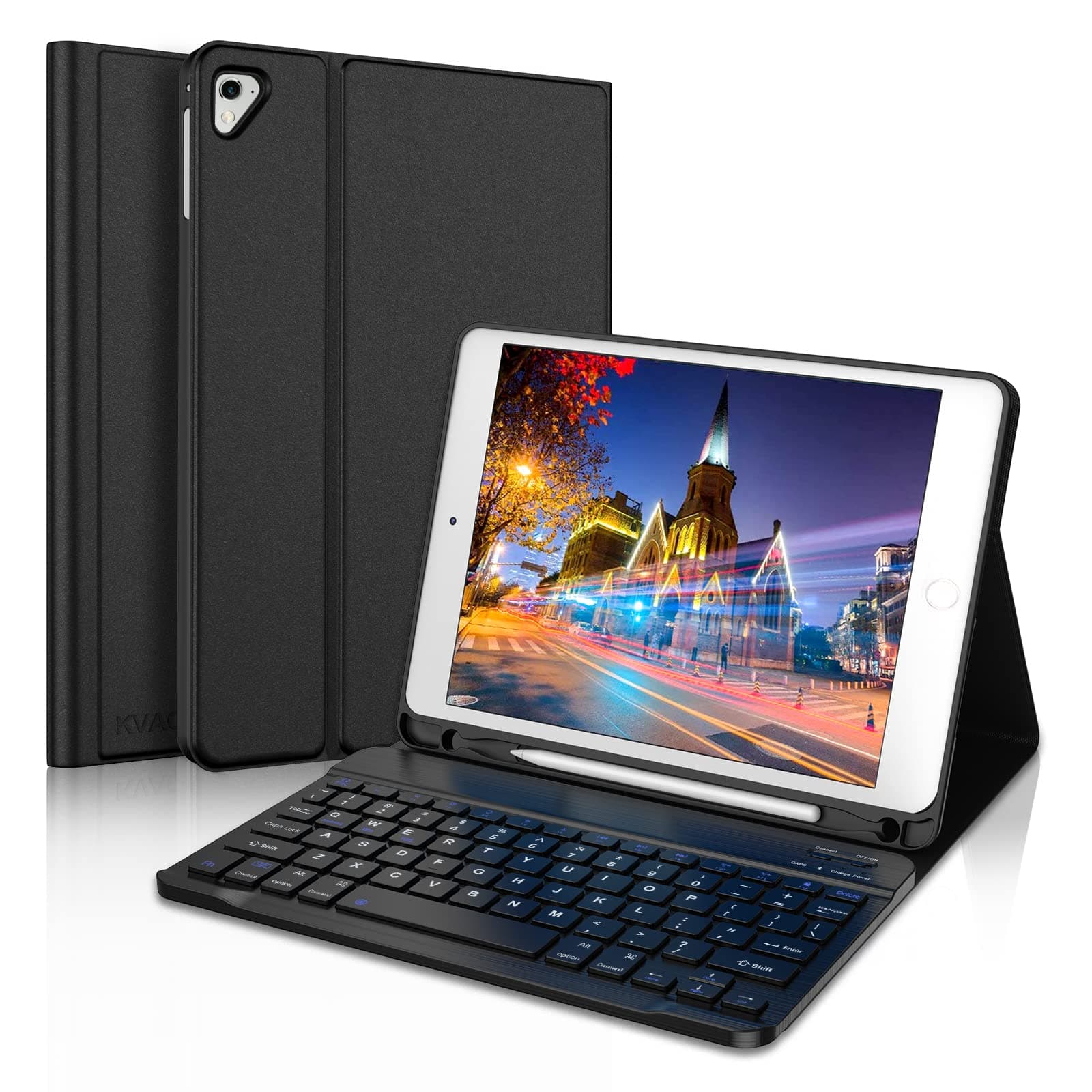 KVAGO iPad Keyboard Case 9.7 Inch - Compatible With 6th/5th Generation, Pro 9.7, Air 2/Air - Protective Folio Cover With Wireless Bluetooth Keyboard - Black