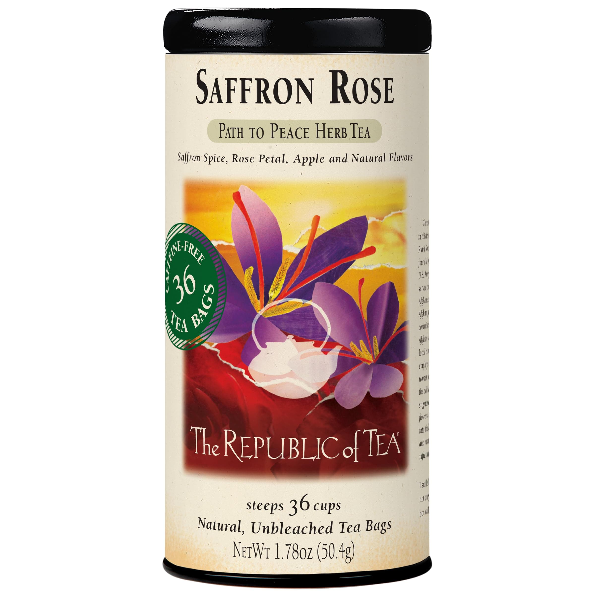The Republic of Tea Saffron Rose Herbal Tea Bags, 36 Tea Bags