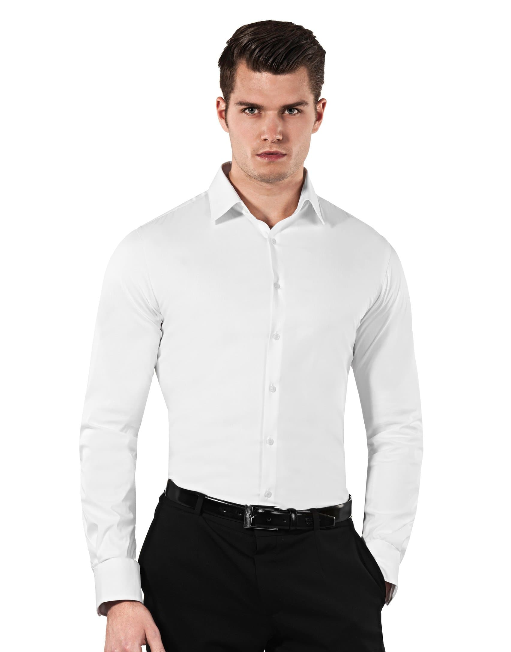 Vincenzo Boretti Men's Shirt Slim-fit Fitted Kent Collar Classic Design Plain Solid Colour Cotton-Stretch Long-Sleeve Designer Shirts for Men Formal Office Wedding Ideal with tie