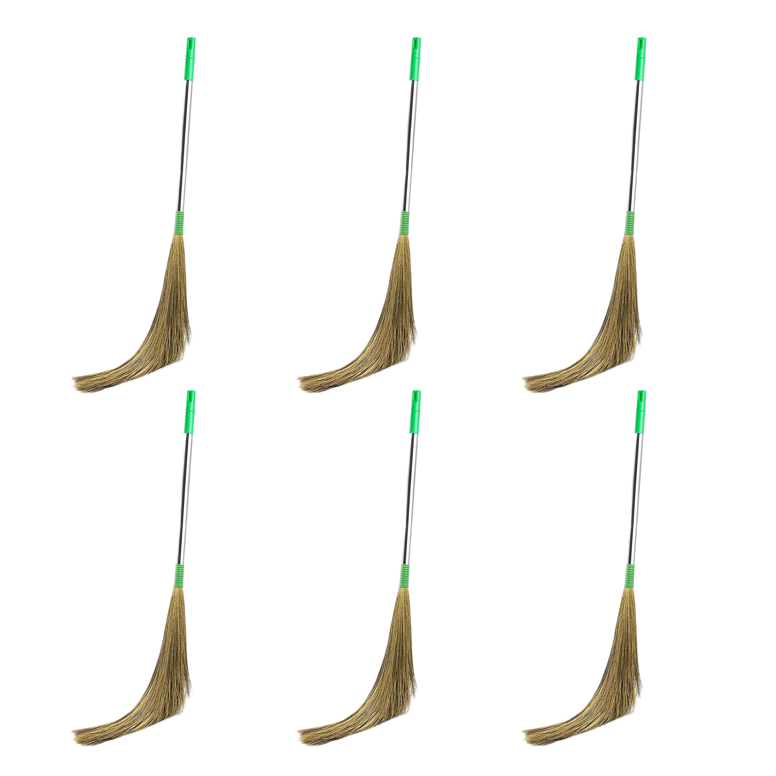Zureni BR-08 Torus Broom Phool Jhadu with Natural Shillong Long Grass 21 inch Handle Stick, Cleaning, Dust Removal & Easy Floor Sweeping (6 Pc, Random Colours)